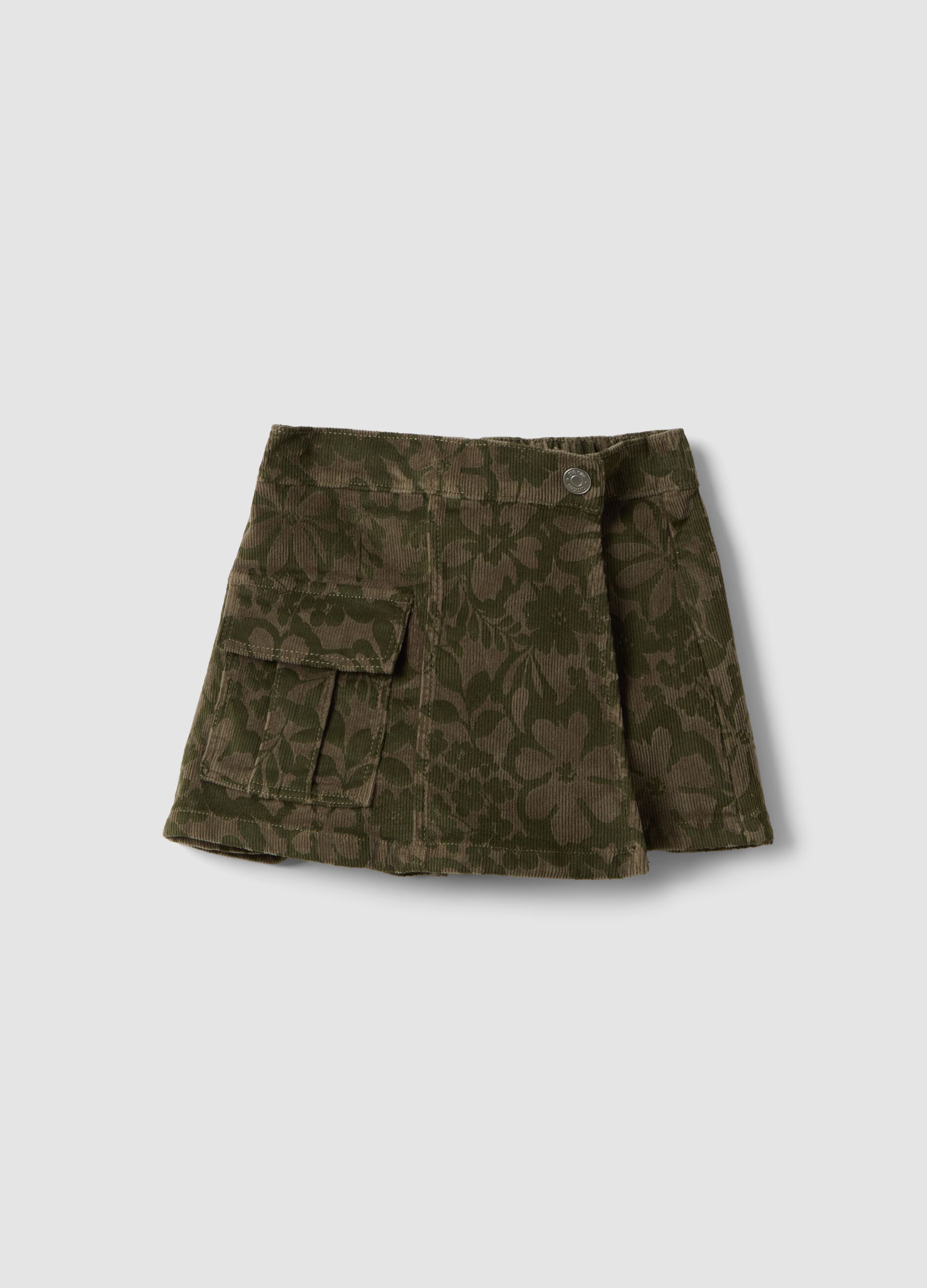Gonna pantalone verde in cotone elasticizzato a coste