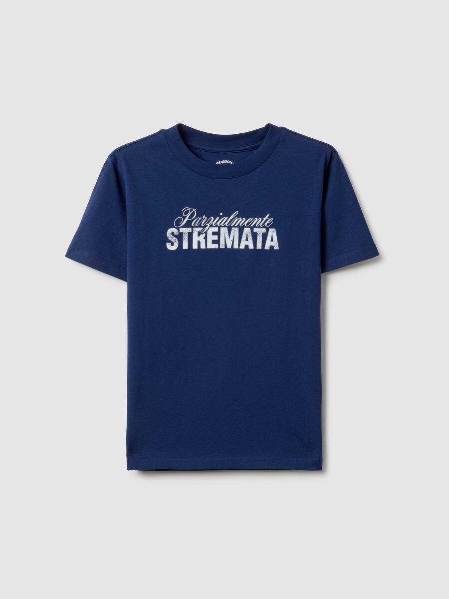 Blue pure cotton regular fit T-shirt with text_4