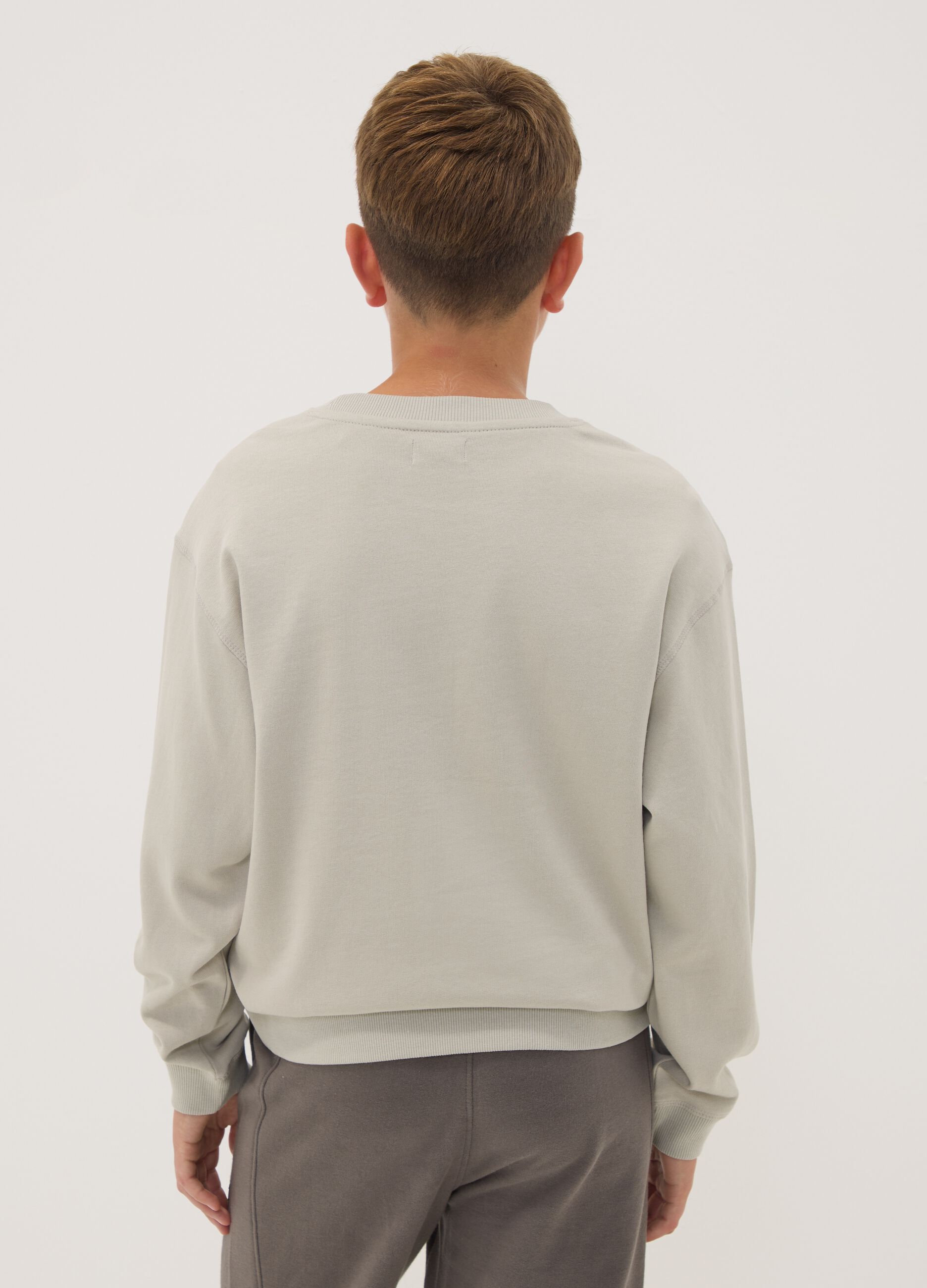 Grey 100% cotton gaming-print crew-neck sweatshirt