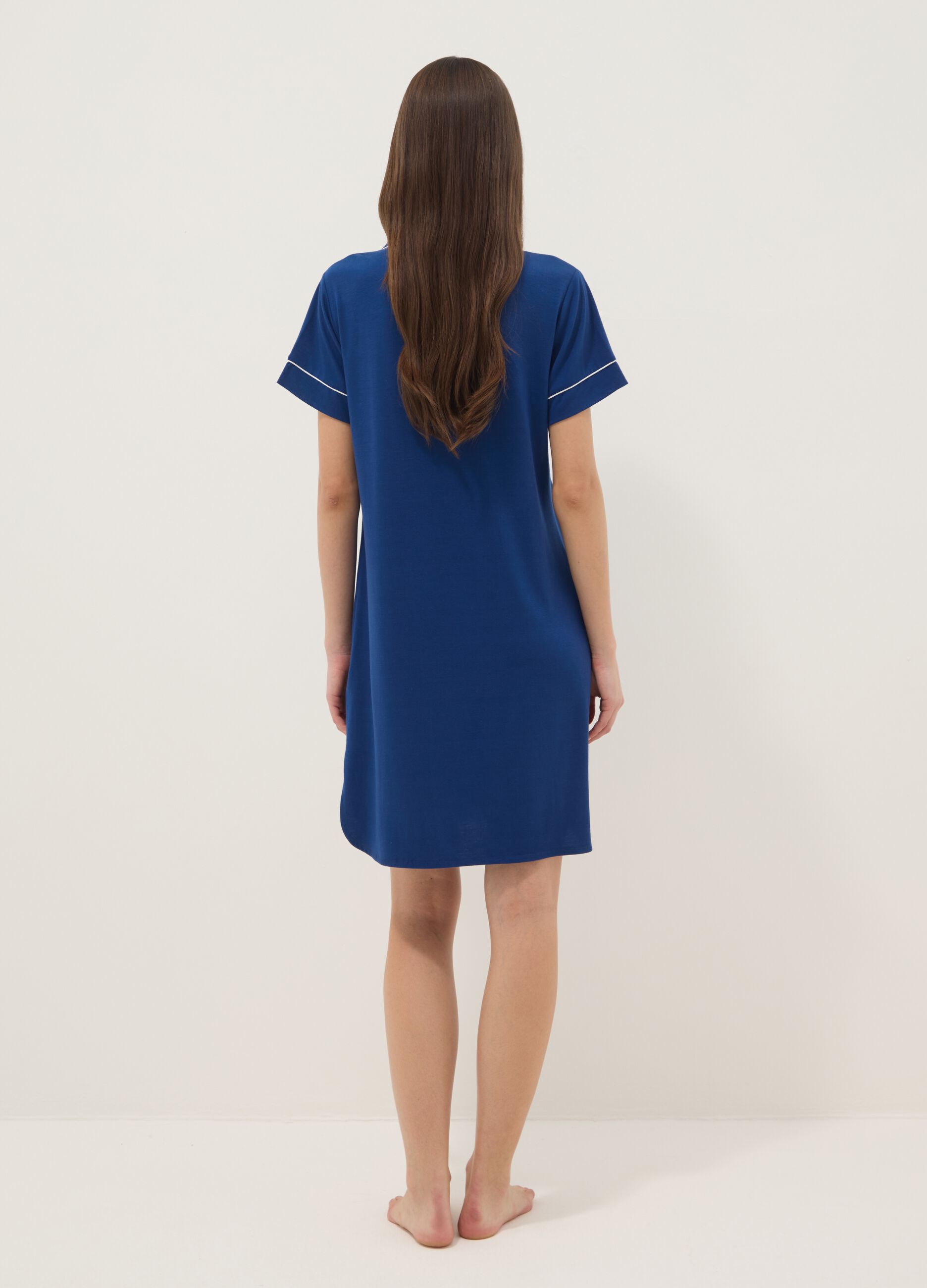 Blue V-neck stretchy viscose blend nightdress