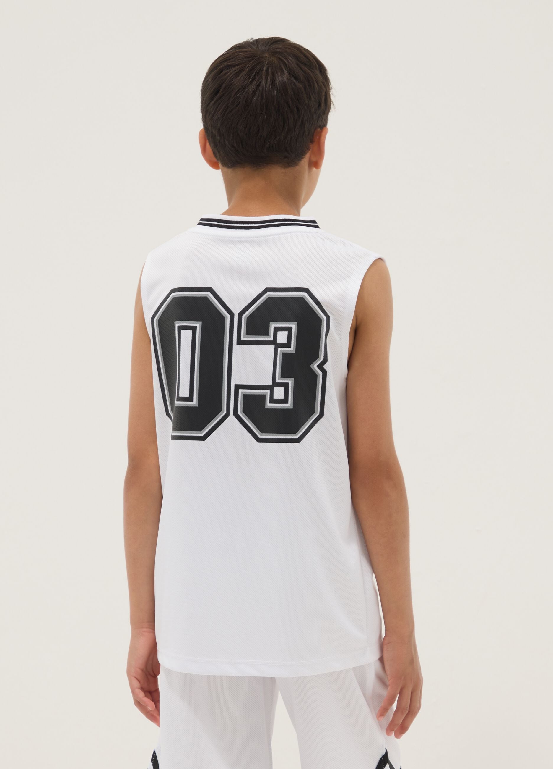 White sports vest with print