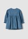 Blue pure cotton dress with floral embroidery and crew neck, oversized fit_1