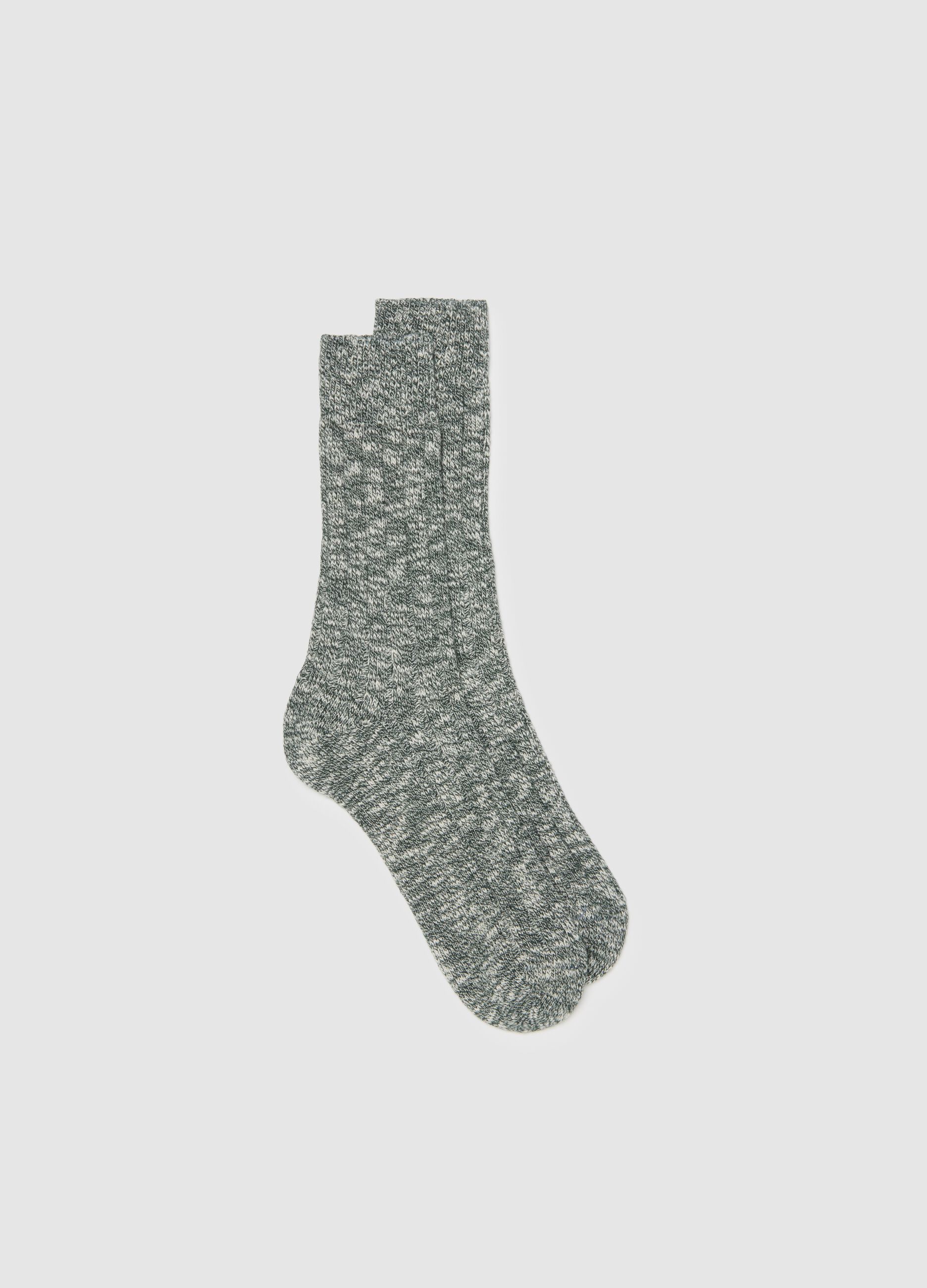 White and green cotton blend knitted socks
