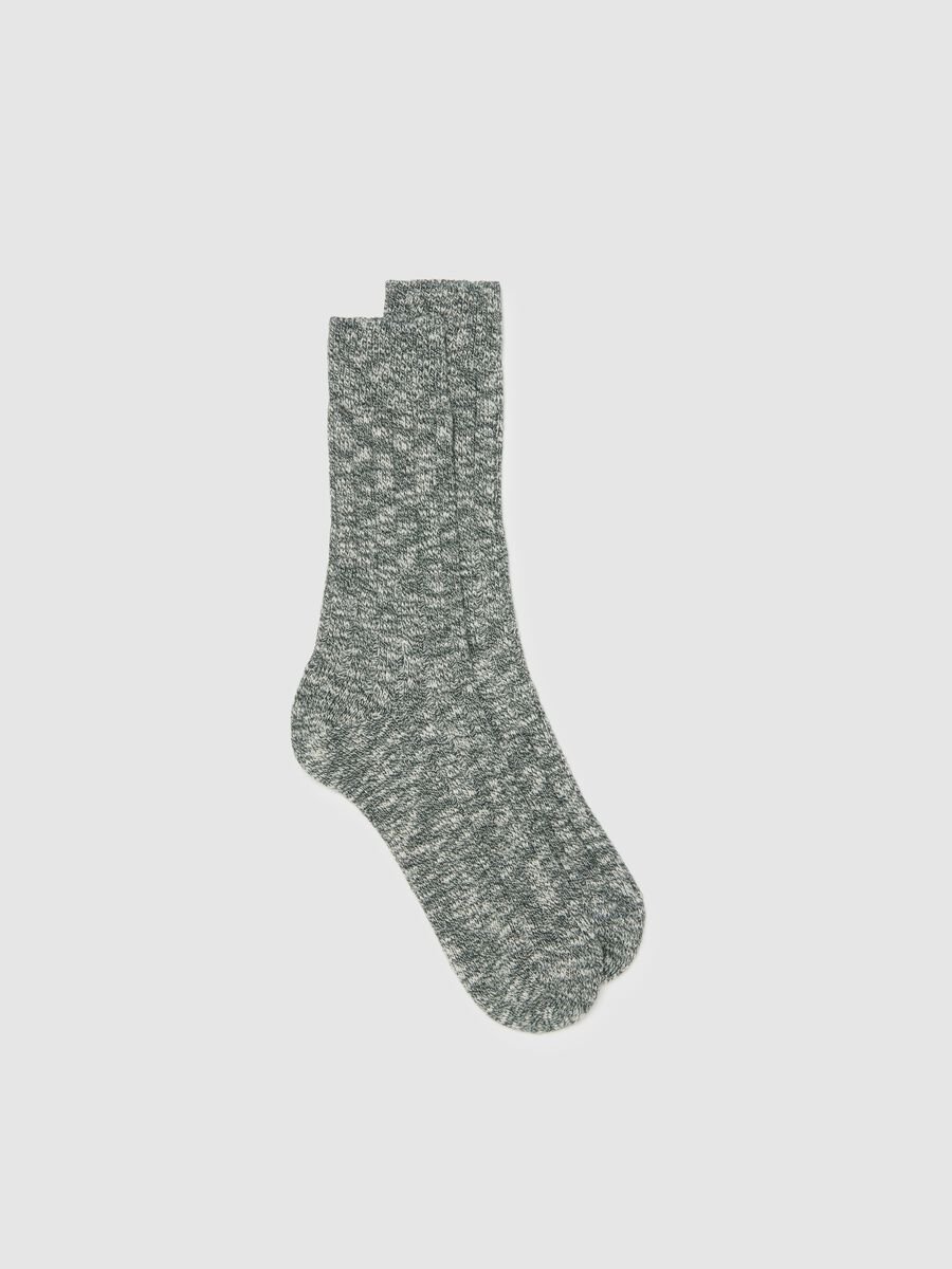 White and green cotton blend knitted socks_0