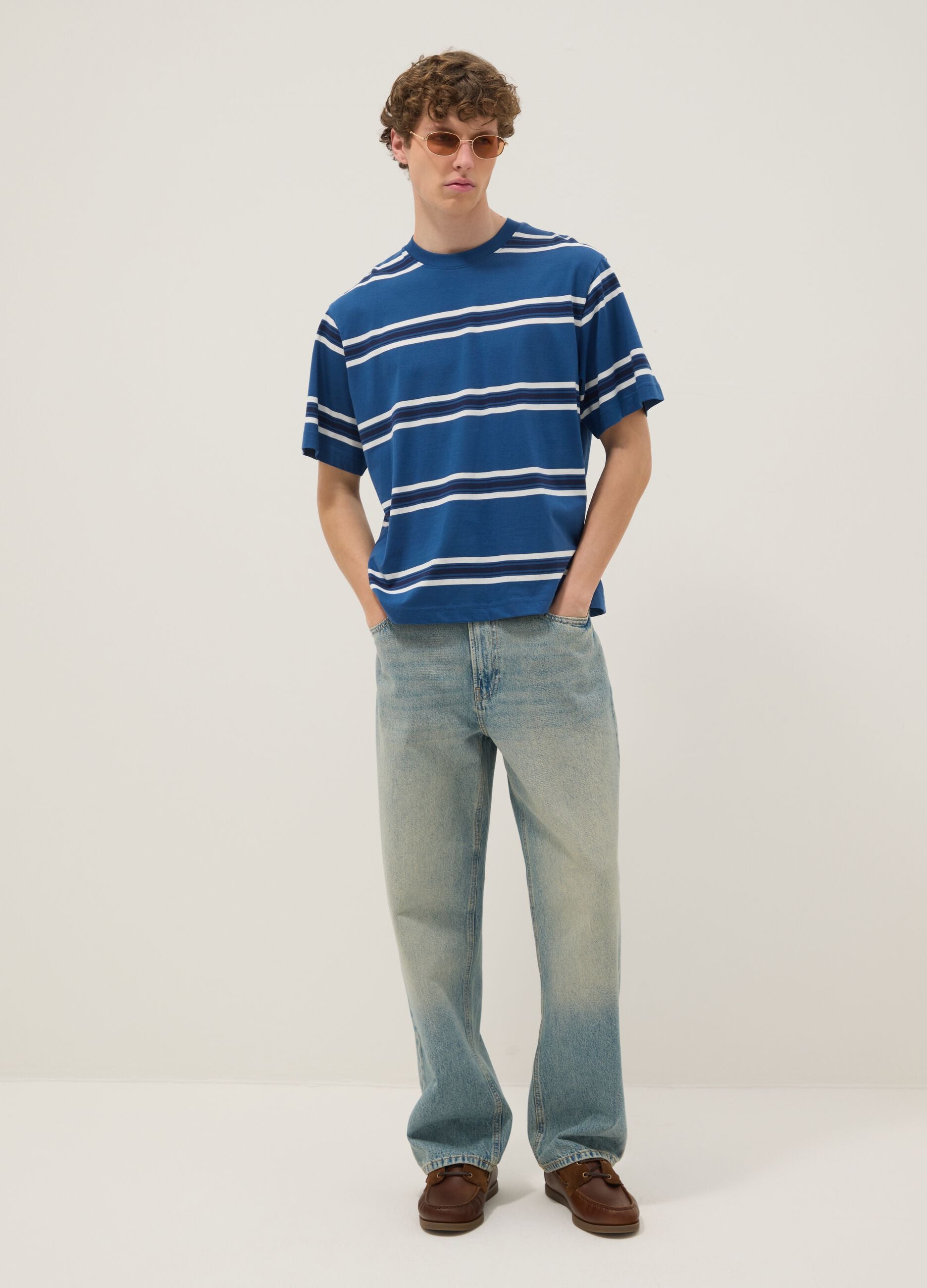 Blue striped pure cotton T-shirt