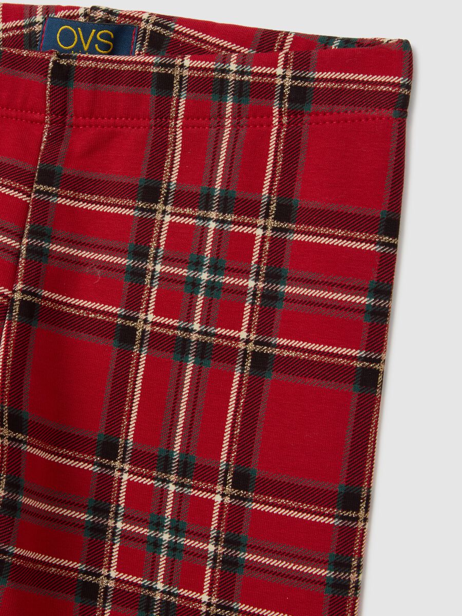 Leggings rossi a quadri da bambina in cotone elasticizzato_2