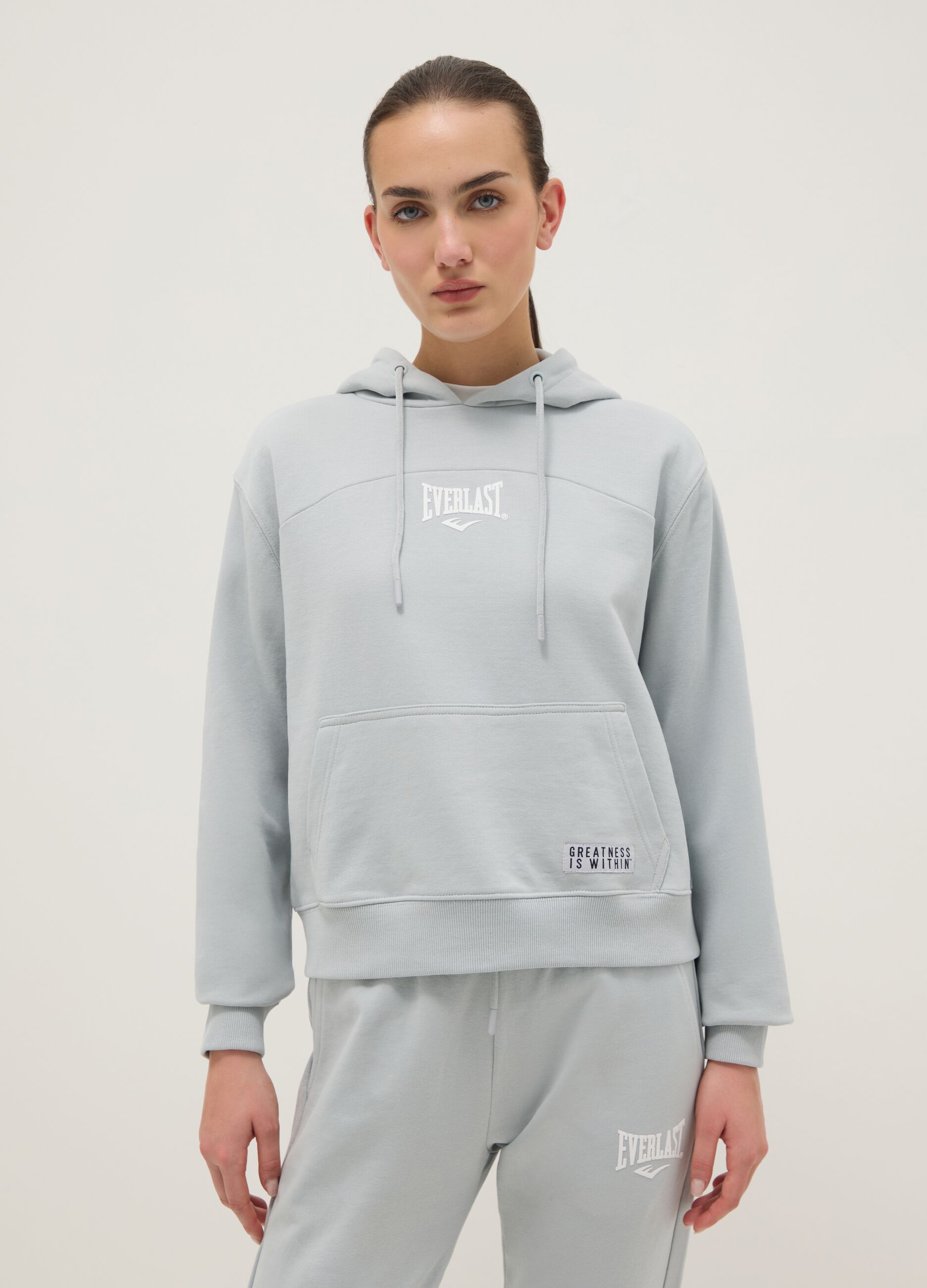 Grey cotton blend hoodie regular fit