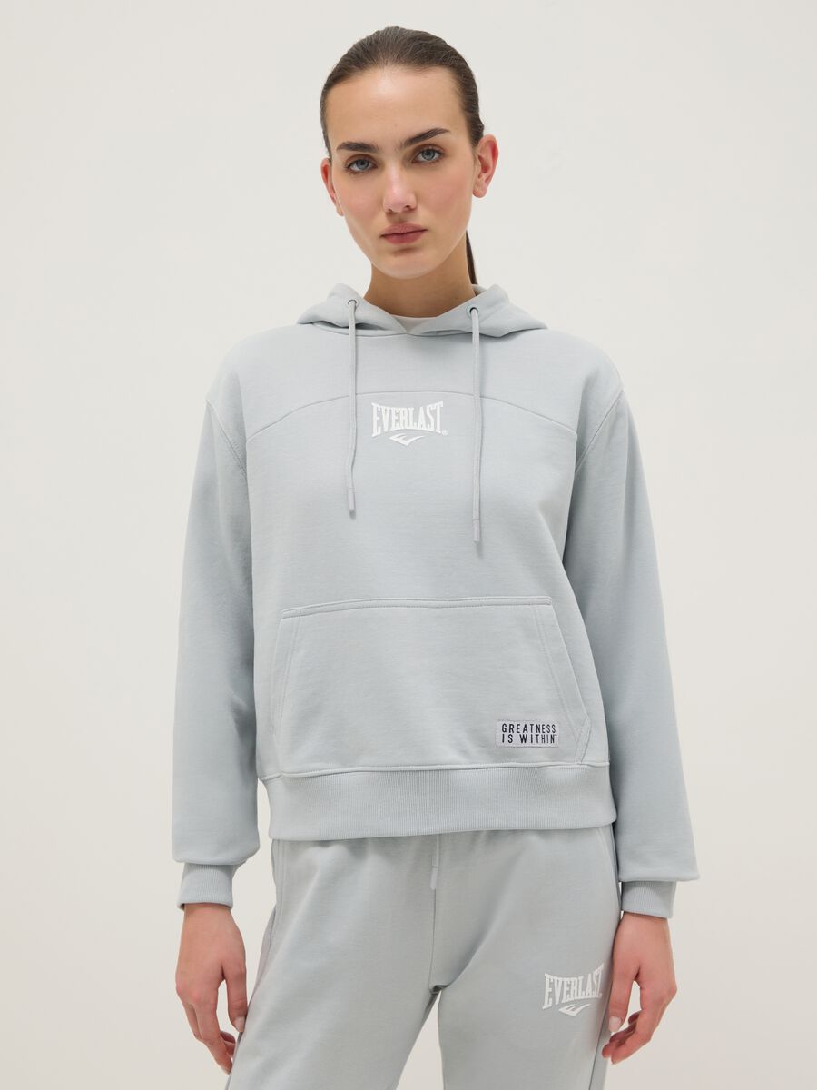 Felpa in misto cotone grigia regular fit con cappuccio_0