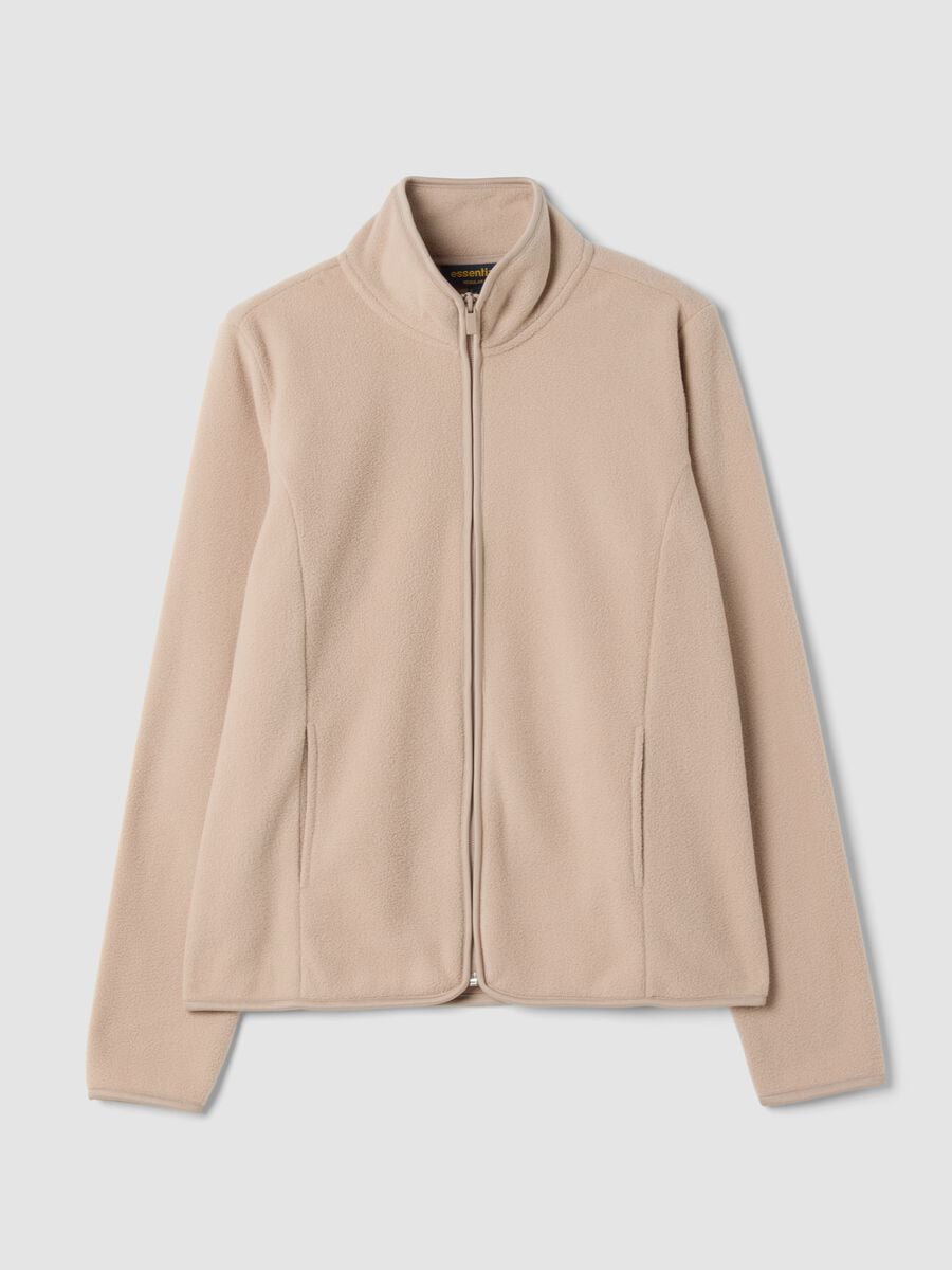 Felpa beige chiaro con girocollo e zip_0