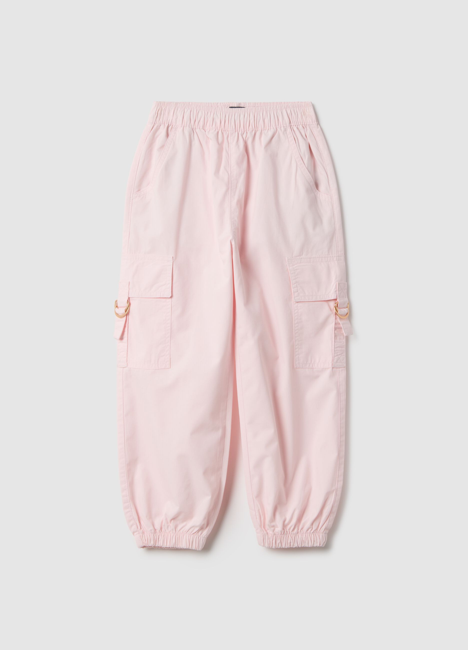 Girls' regular fit pink cotton cargo trousers