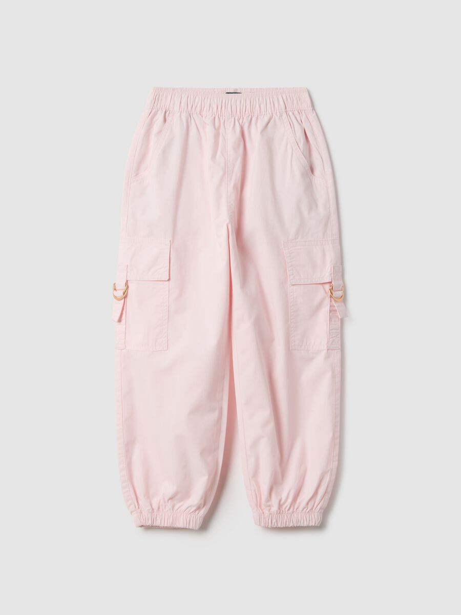 Pantaloni cargo in puro cotone rosa da bambina regular fit_0