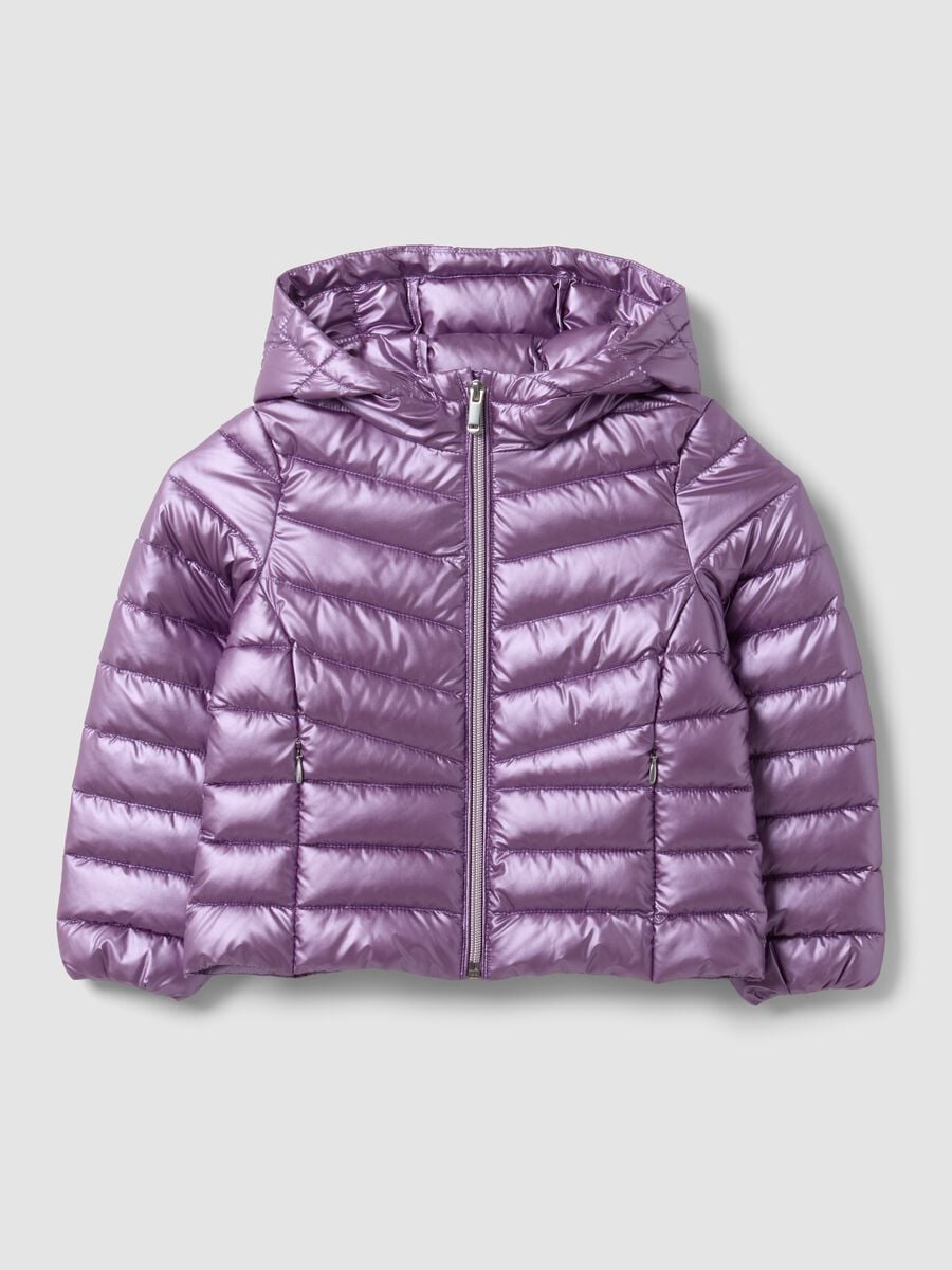 Piumino Ultralight viola con cappuccio e zip per bambina_0