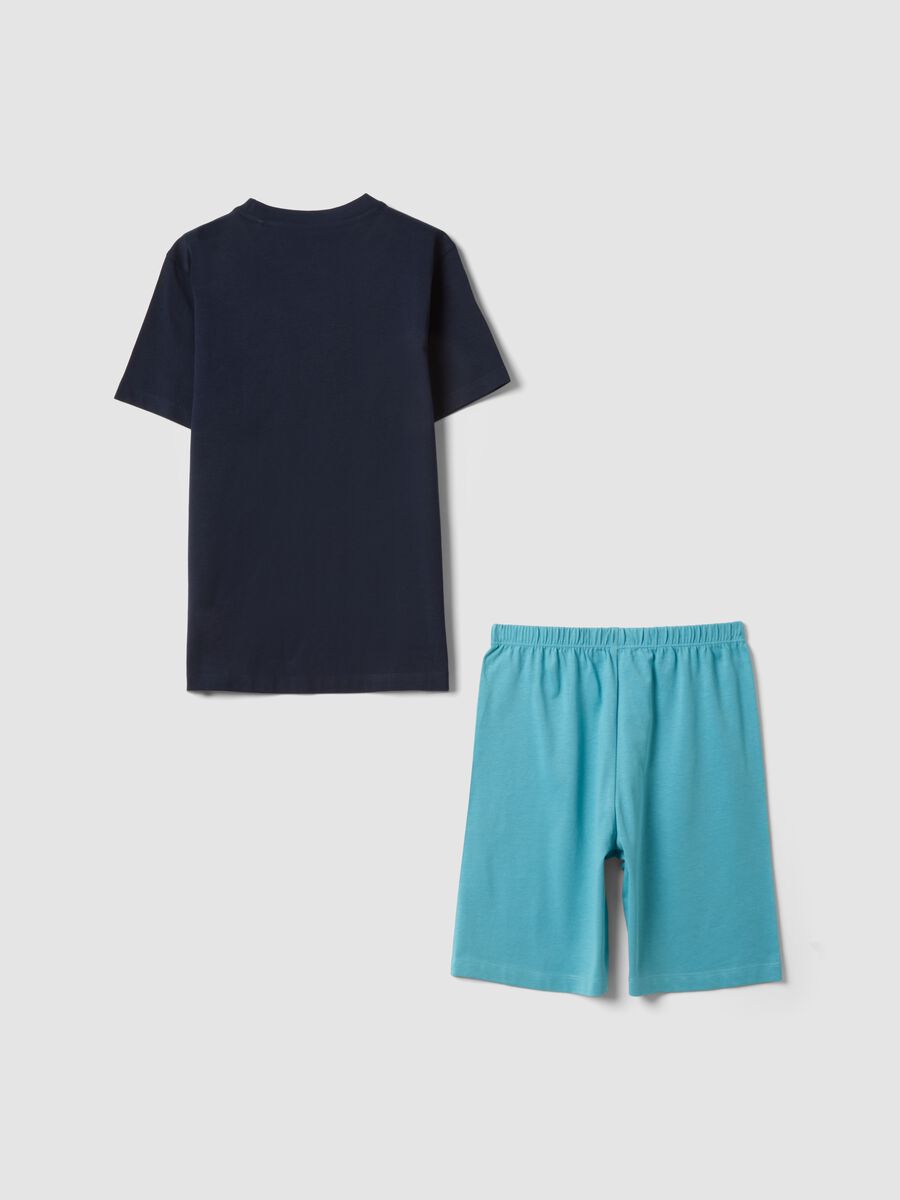 Pigiama corto in puro cotone multicolor da ragazzo con stampe_1