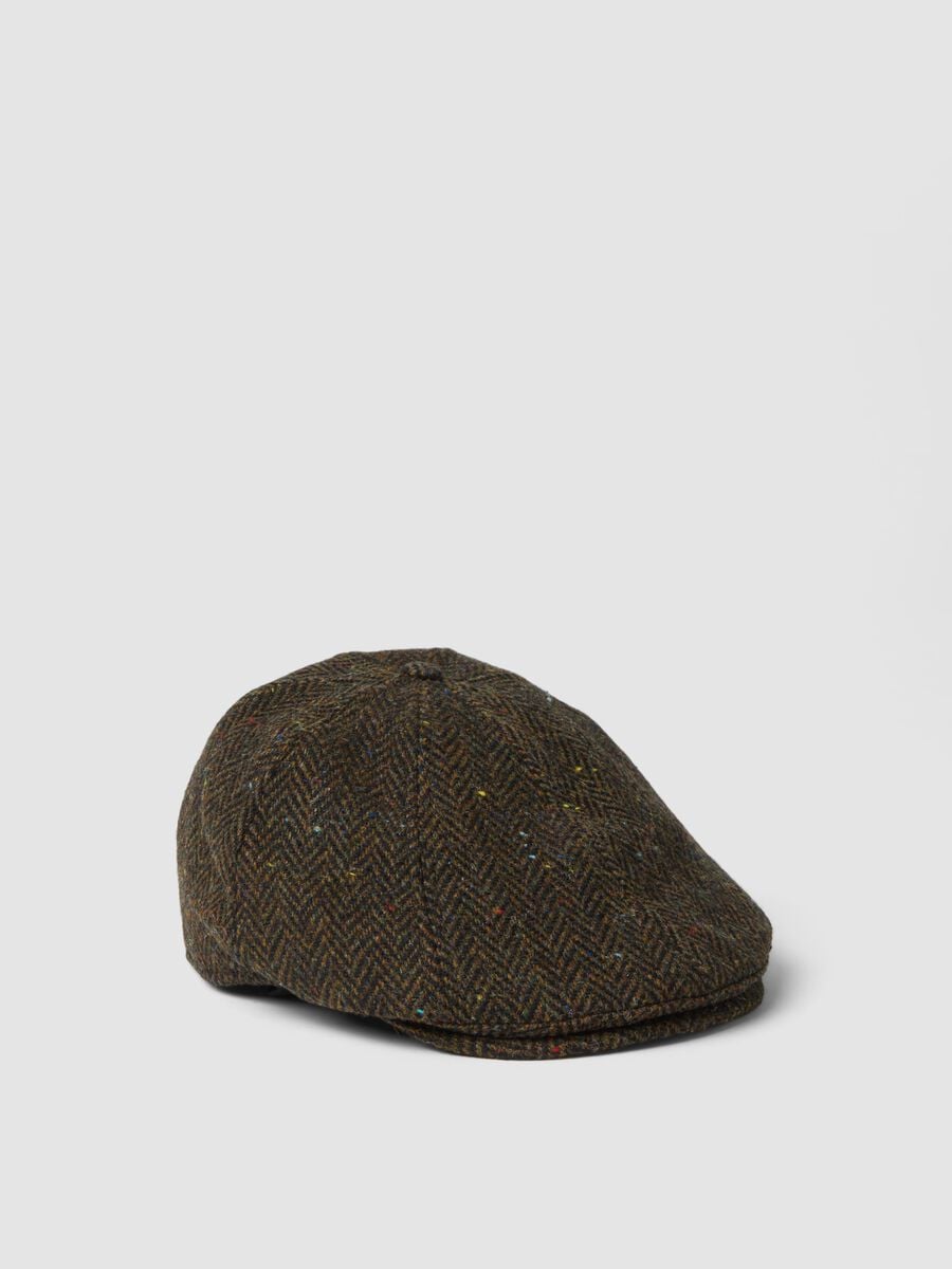 Brown wool-blend herringbone cap_0