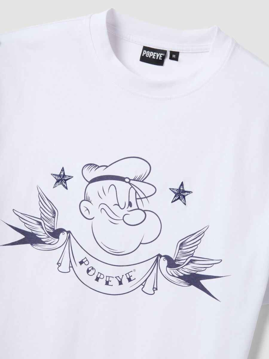 White regular fit pure cotton T-shirt with Popeye print_5