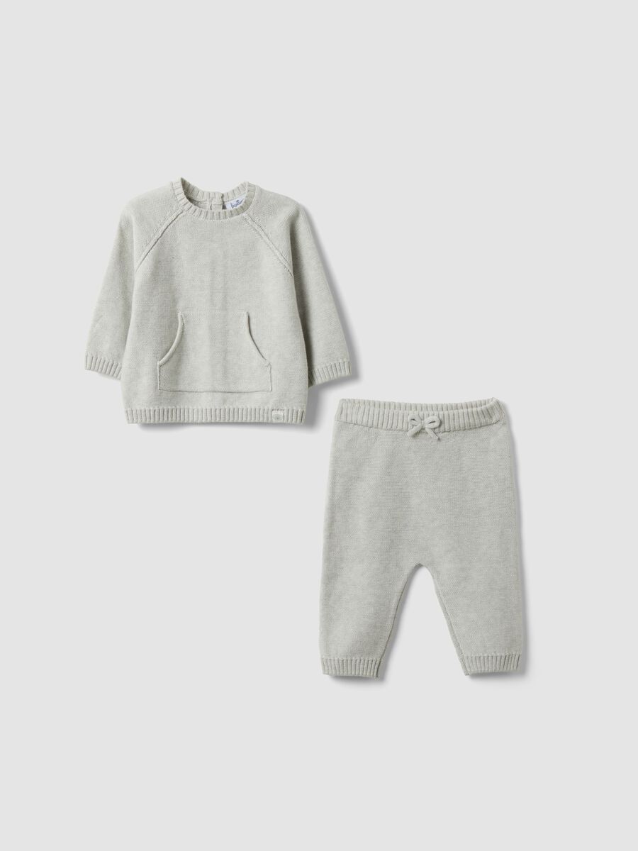 Completo grigio in maglia di puro cotone organico per neonati_0