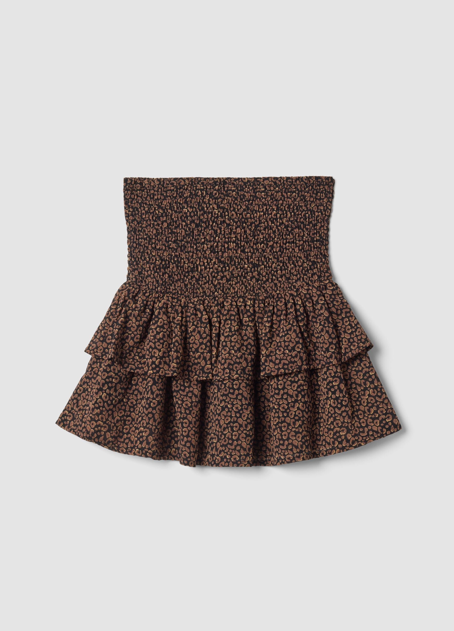 Brown and black animal print skirt with ruffles