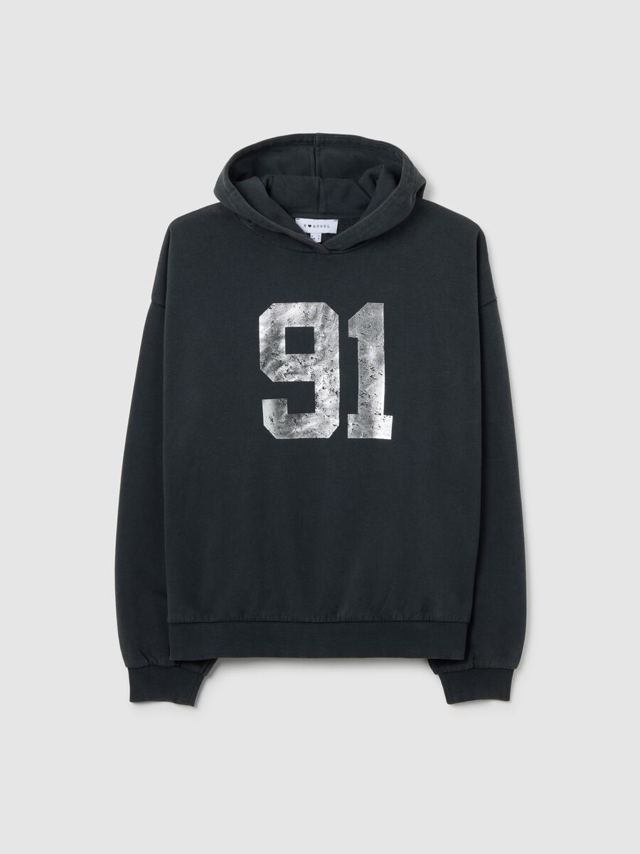 Grey cotton blend regular fit hoodie with print_4