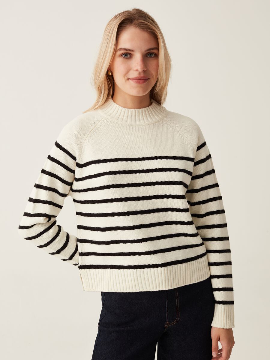 Pullover a righe mock neck_0