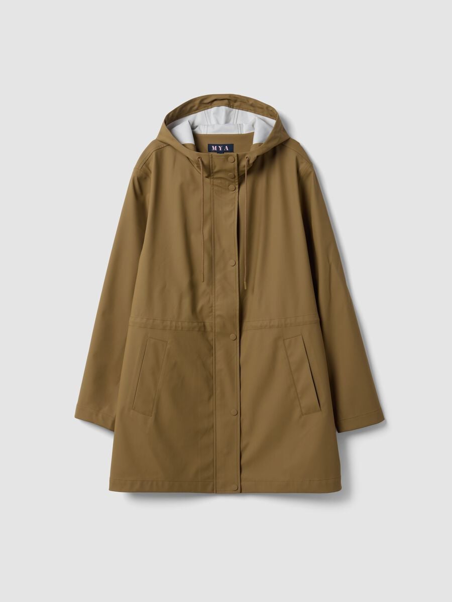 Brown rain jacket with hood, zip and snap-button fastening, regular fit_4