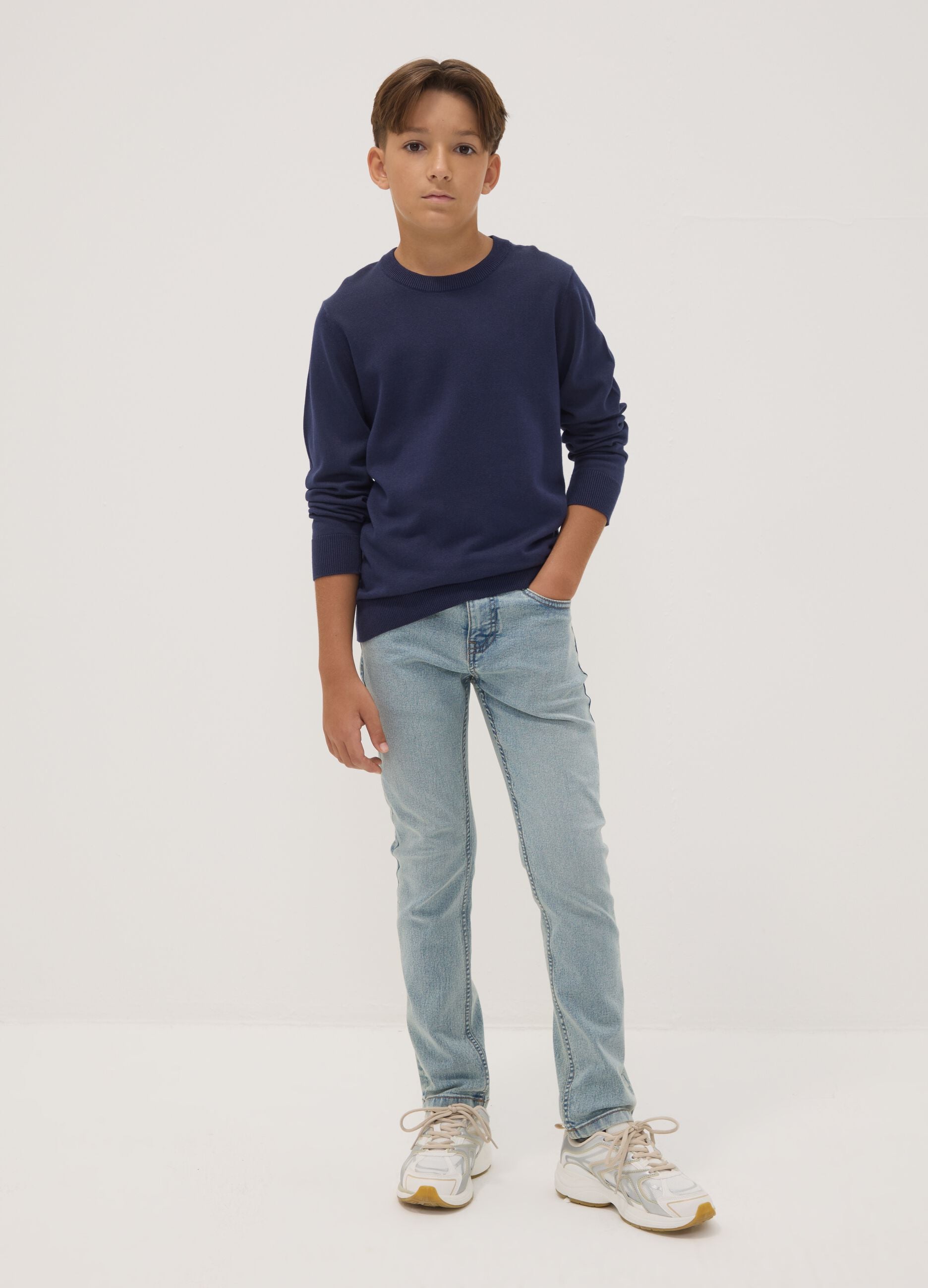 Light Blue Stretch Cotton Regular-Fit Jeans for Boys
