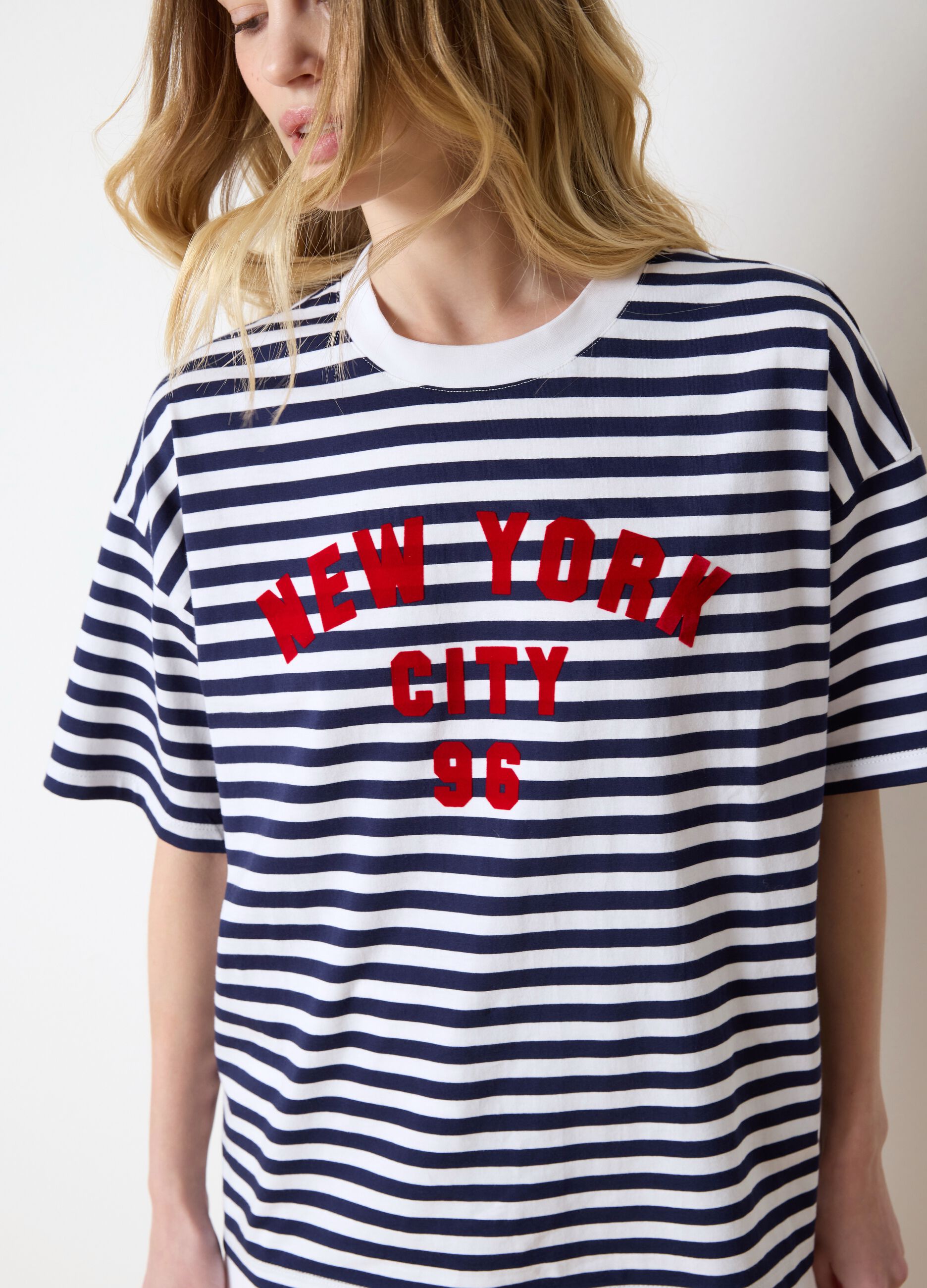 Striped T-shirt with printed lettering