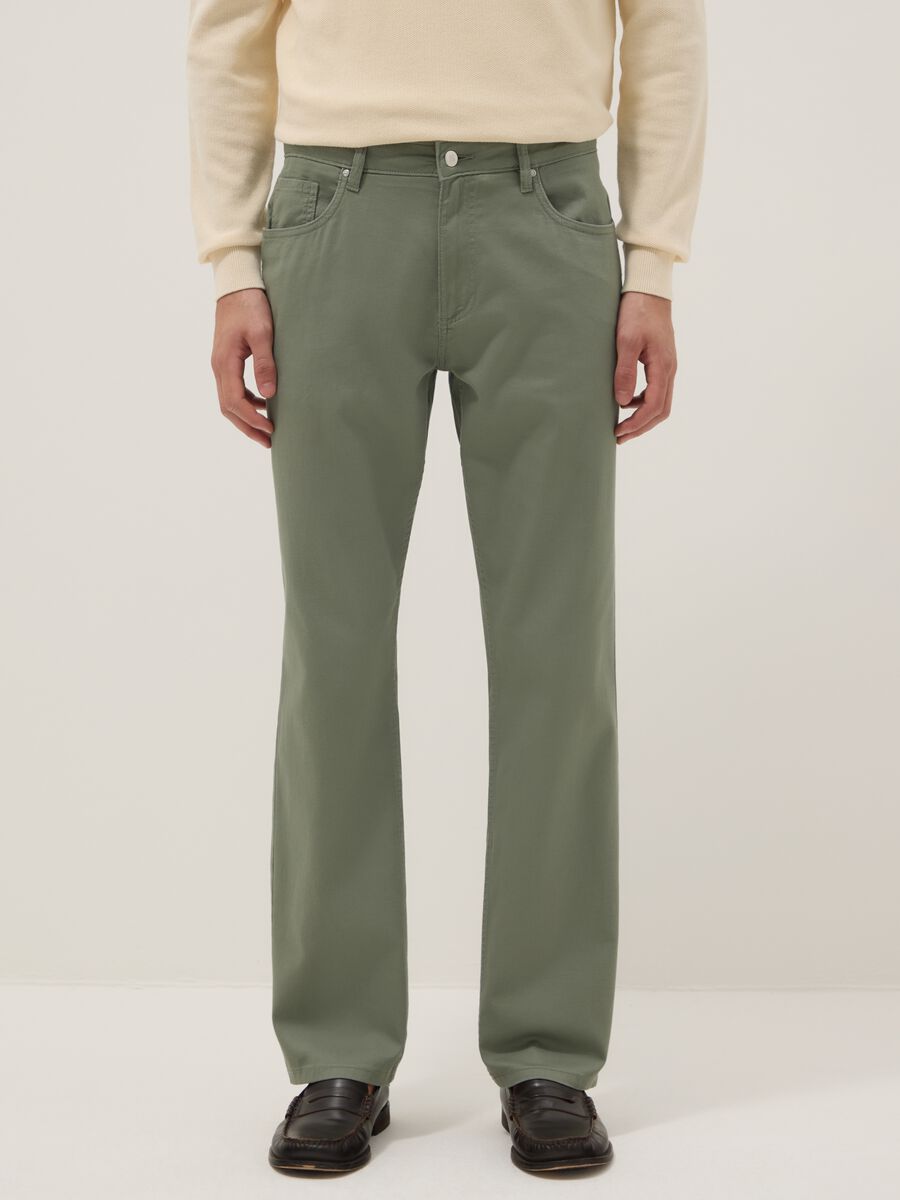 Regular fit green stretch cotton trousers_2