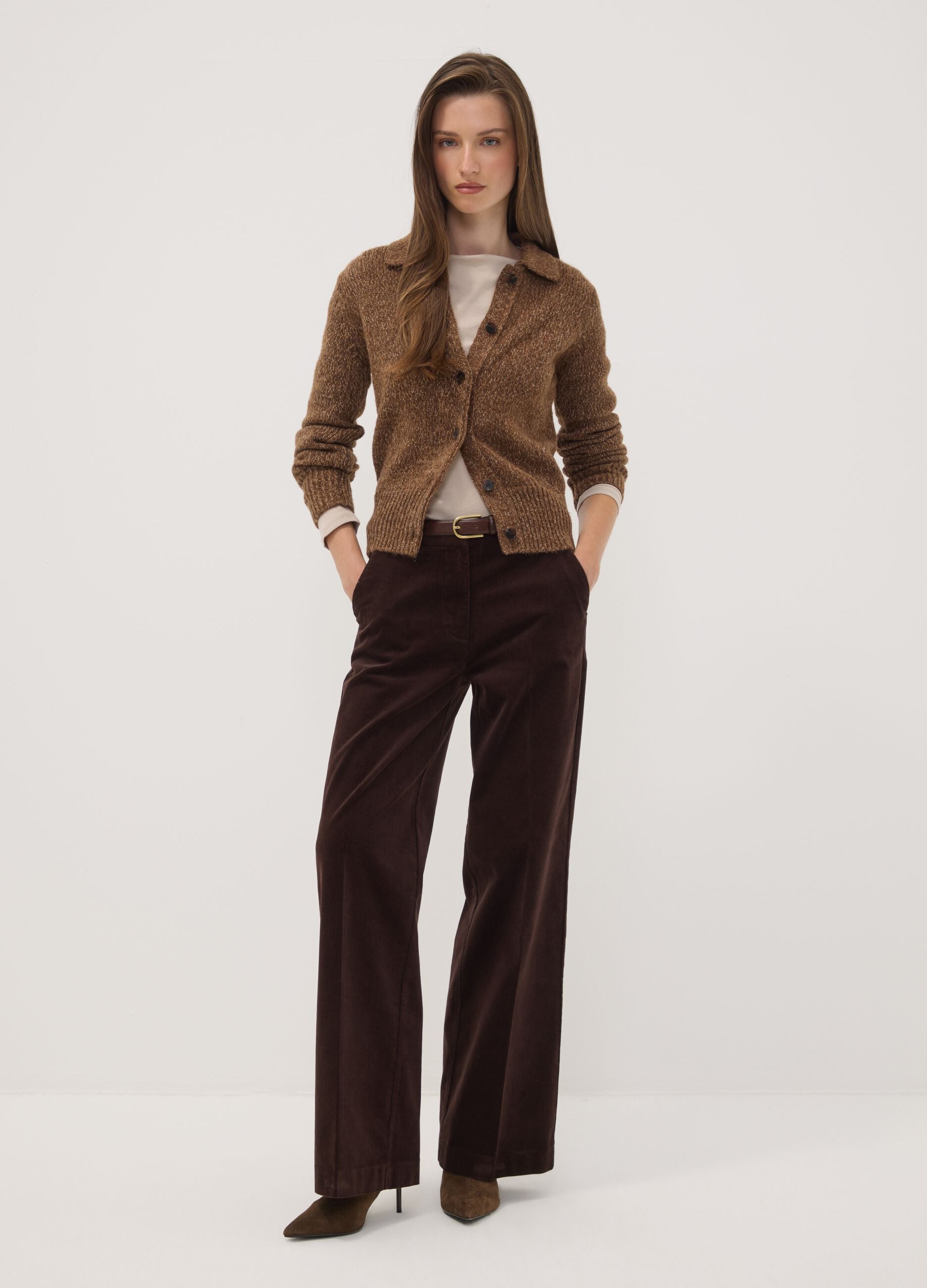 Brown The Iconic Pants straight-fit ribbed stretch-cotton trousers