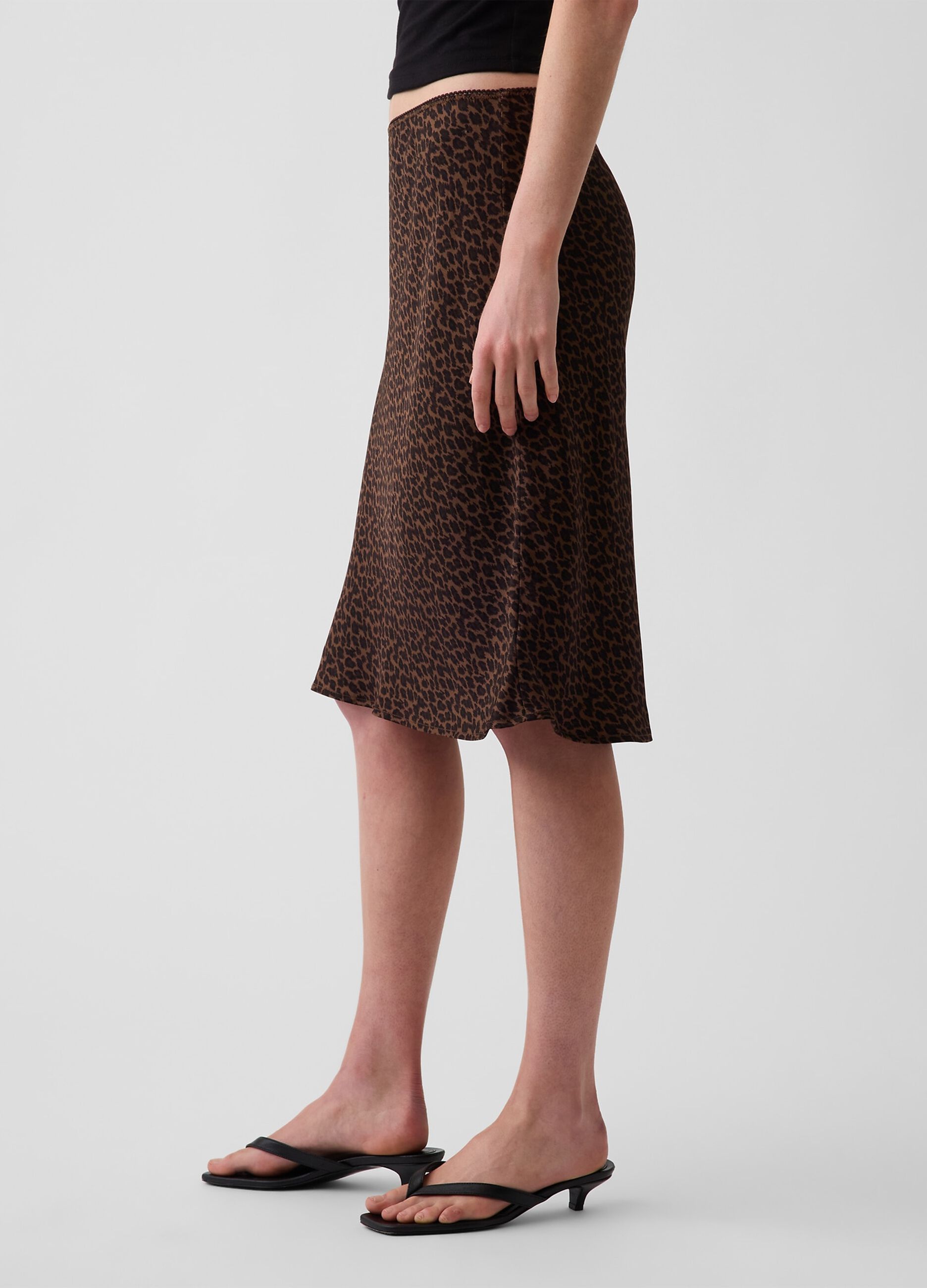 Brown midi skirt in pure viscose with animal print