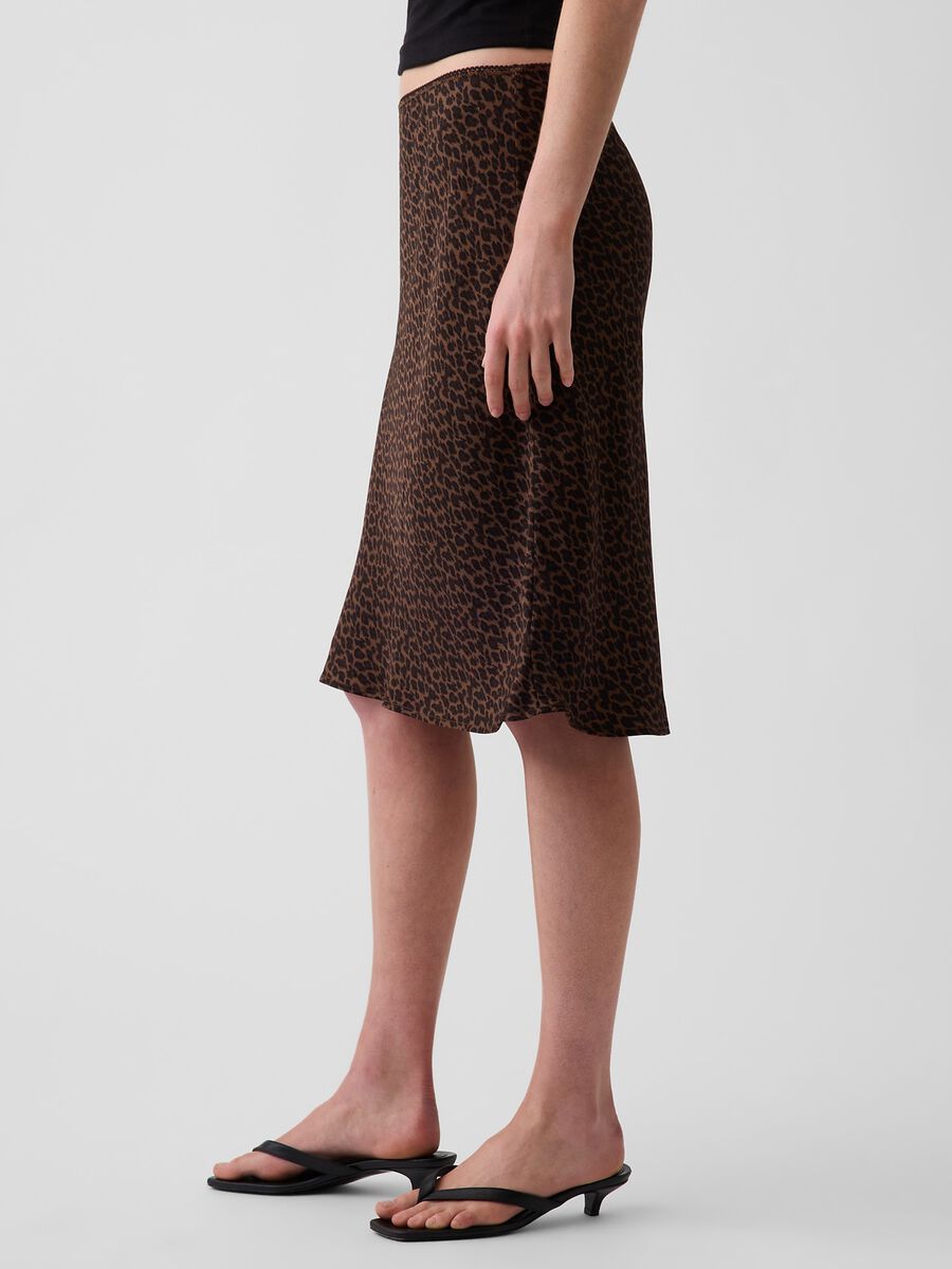 Brown midi skirt in pure viscose with animal print_1