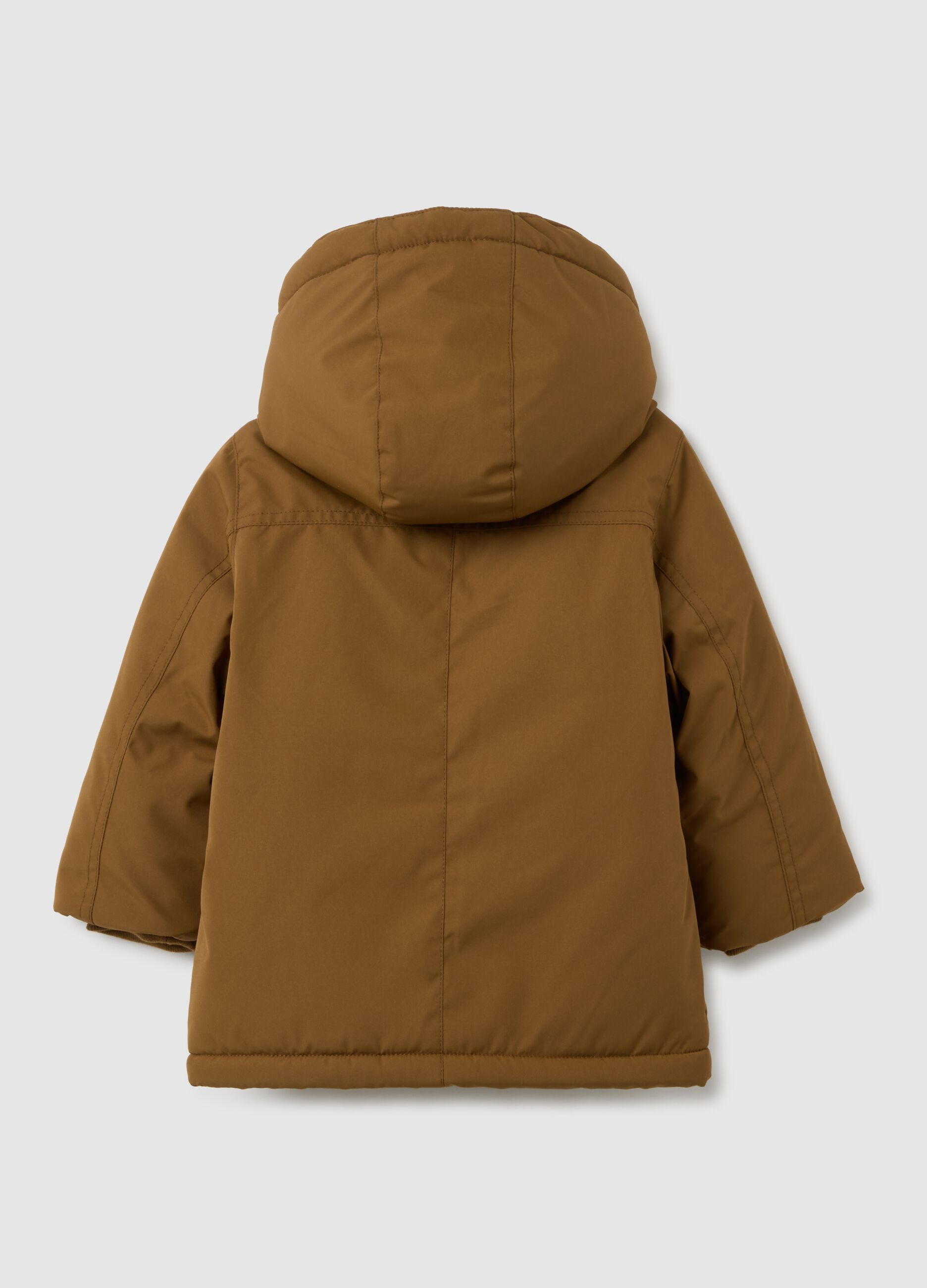 Brown parka with faux fur lining
