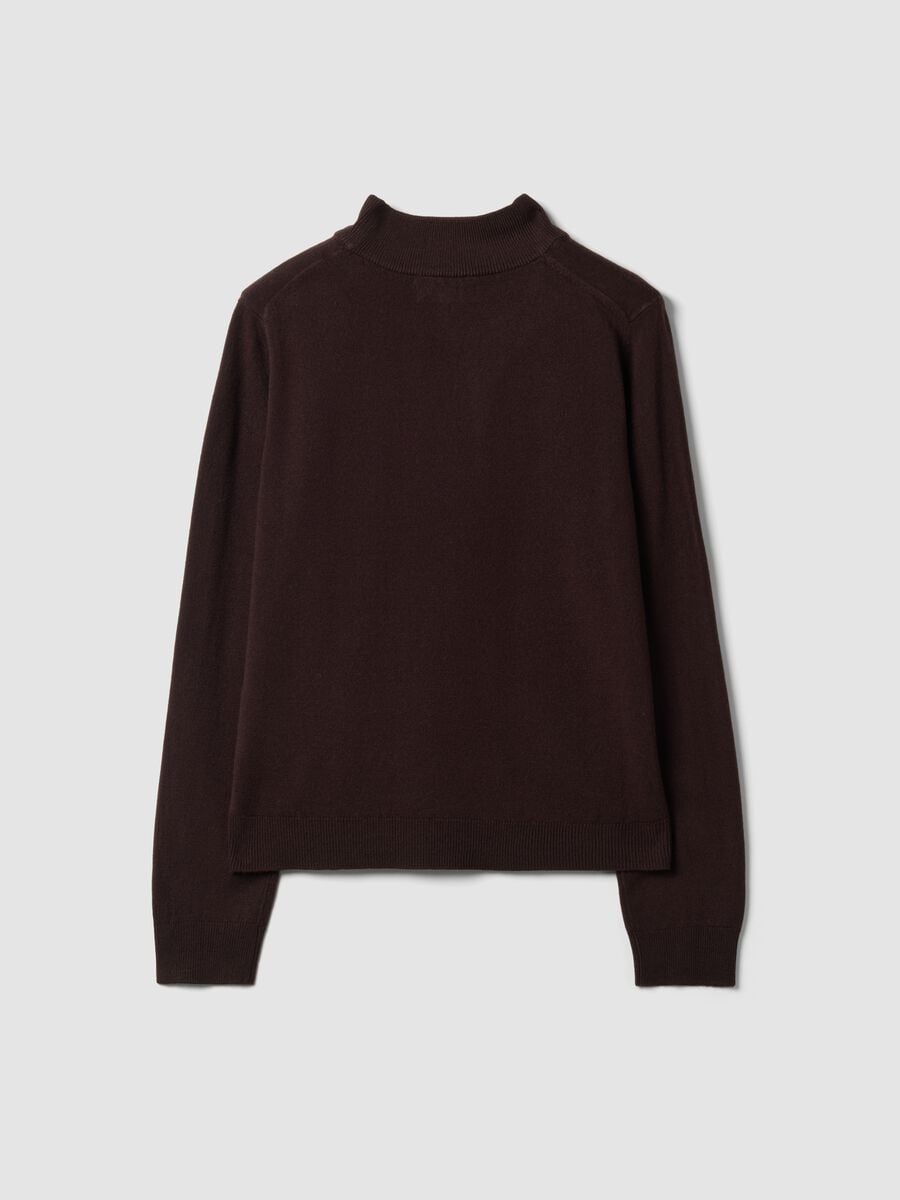 Brown long-sleeve top with raised neck, regular fit_6