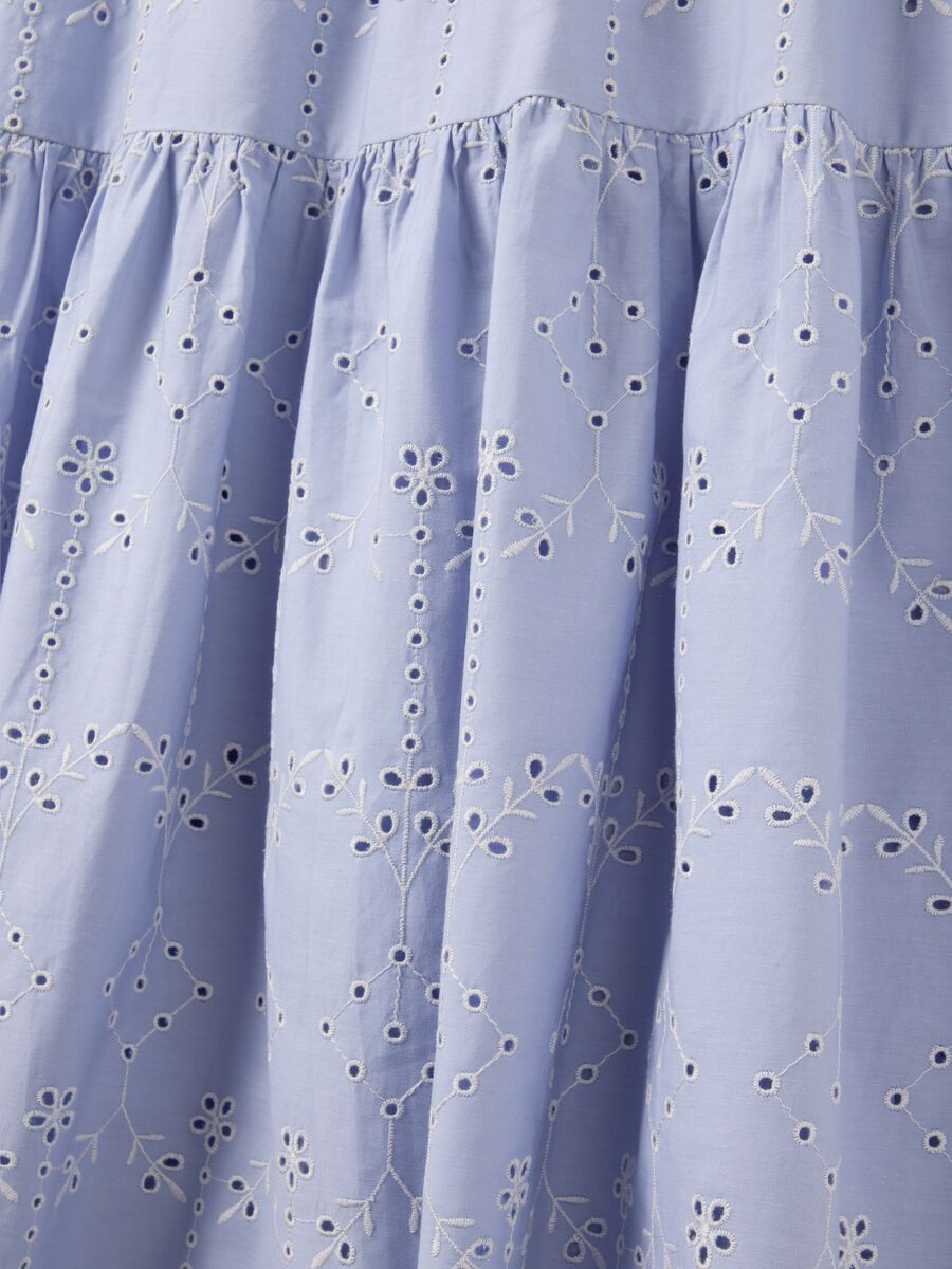 Women's long blue pure cotton dress with wide fit and ruffles_5
