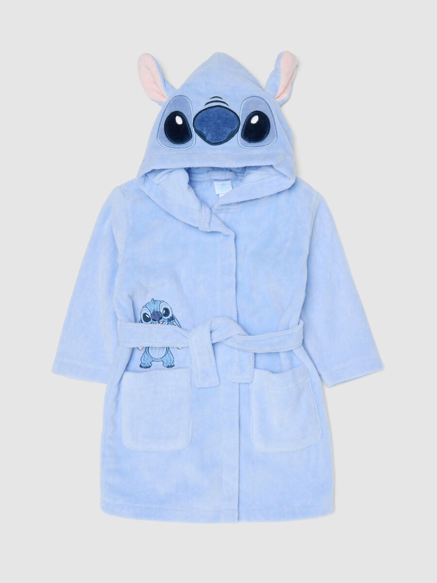 Accappatoio in puro cotone azzurro da neonata con design Stitch_0