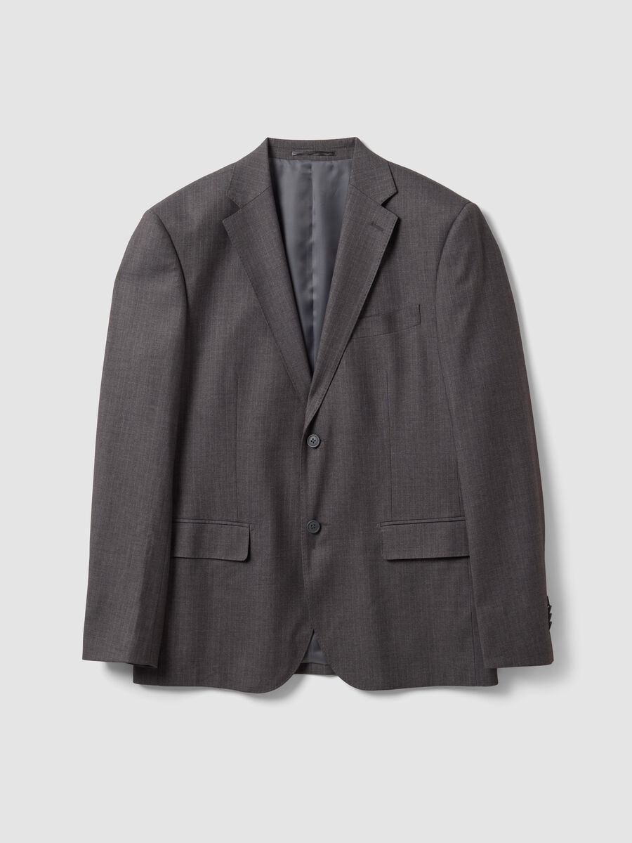 Grey stretch viscose suit with classic lapel_0