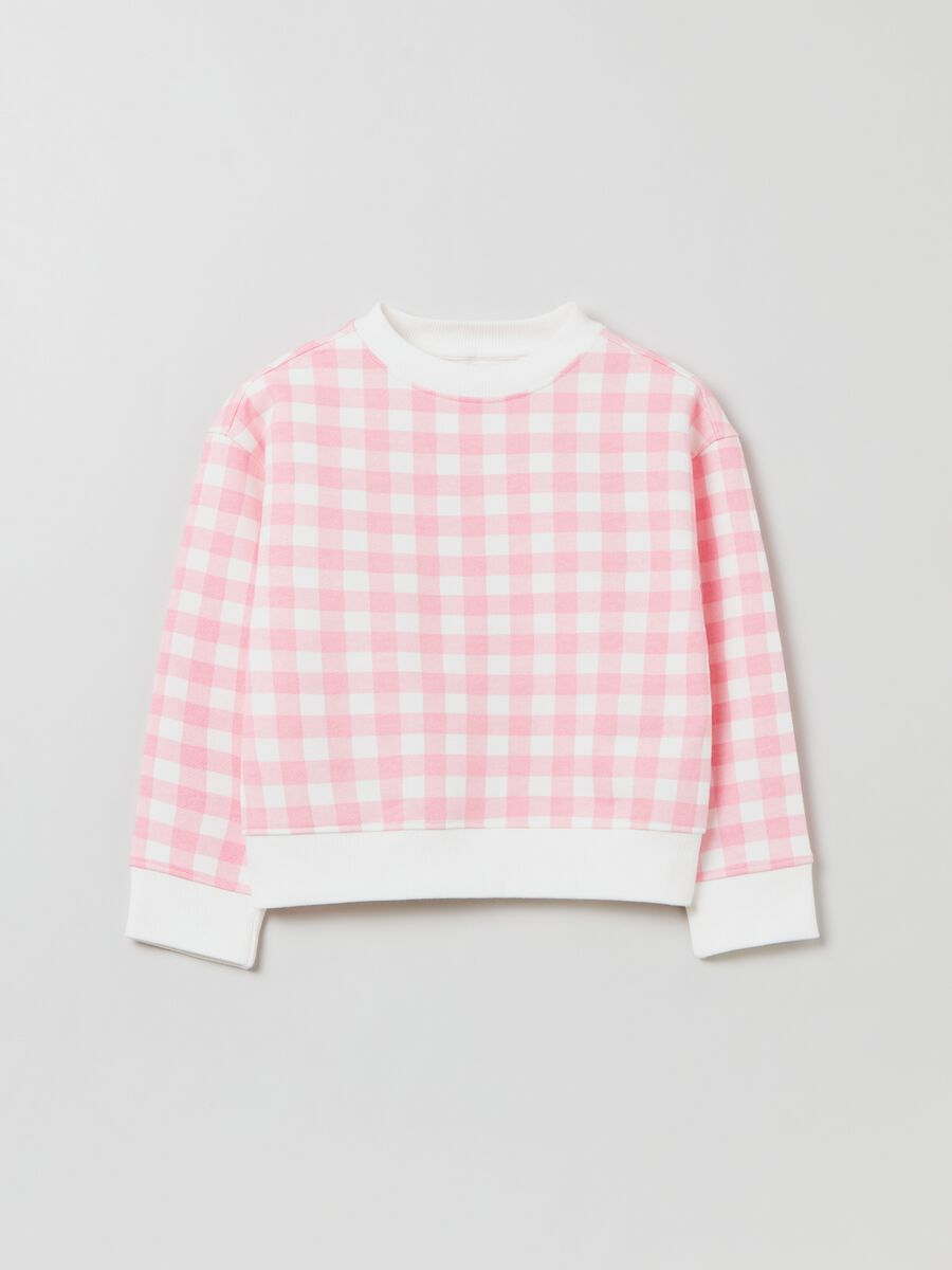 Cotton sweatshirt with gingham pattern_0