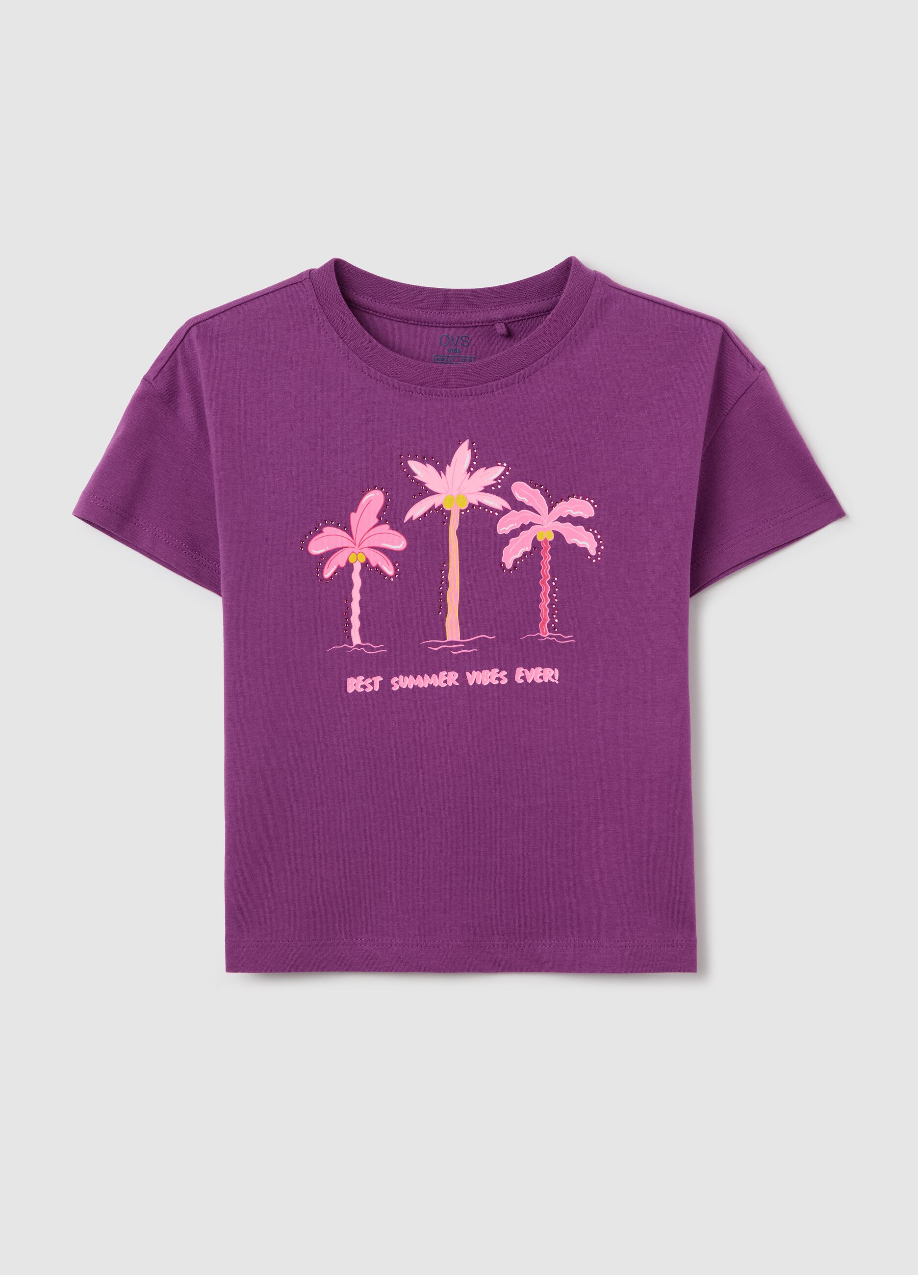 Purple cotton T-shirt with print