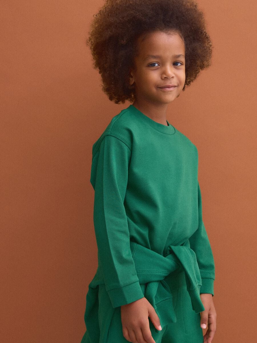 Green long-sleeve crew-neck pure cotton T-shirt for boys_1