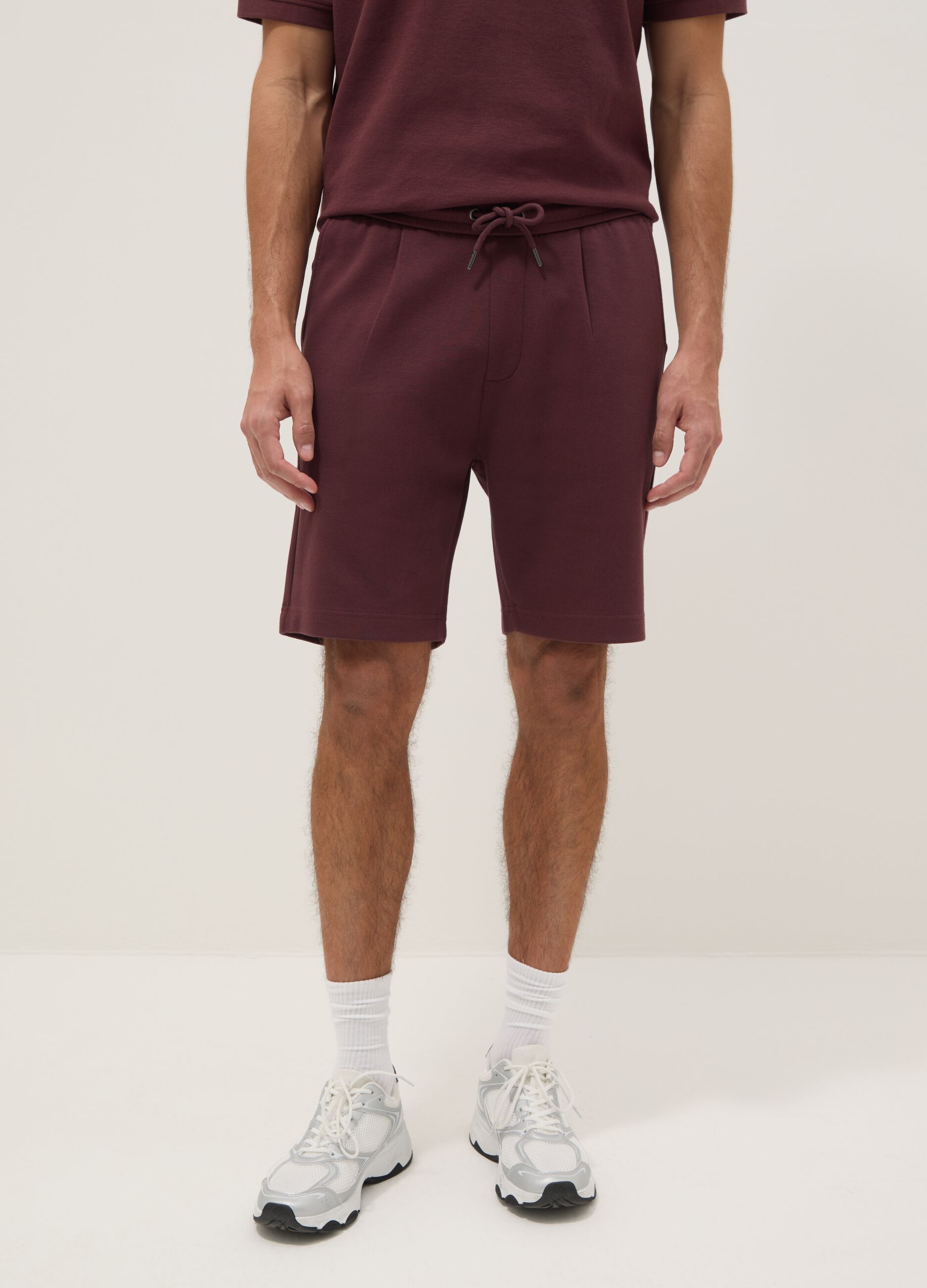 Brown pure cotton regular-fit shorts with drawstring