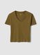 Green pure cotton V-neck relaxed fit T-shirt_4