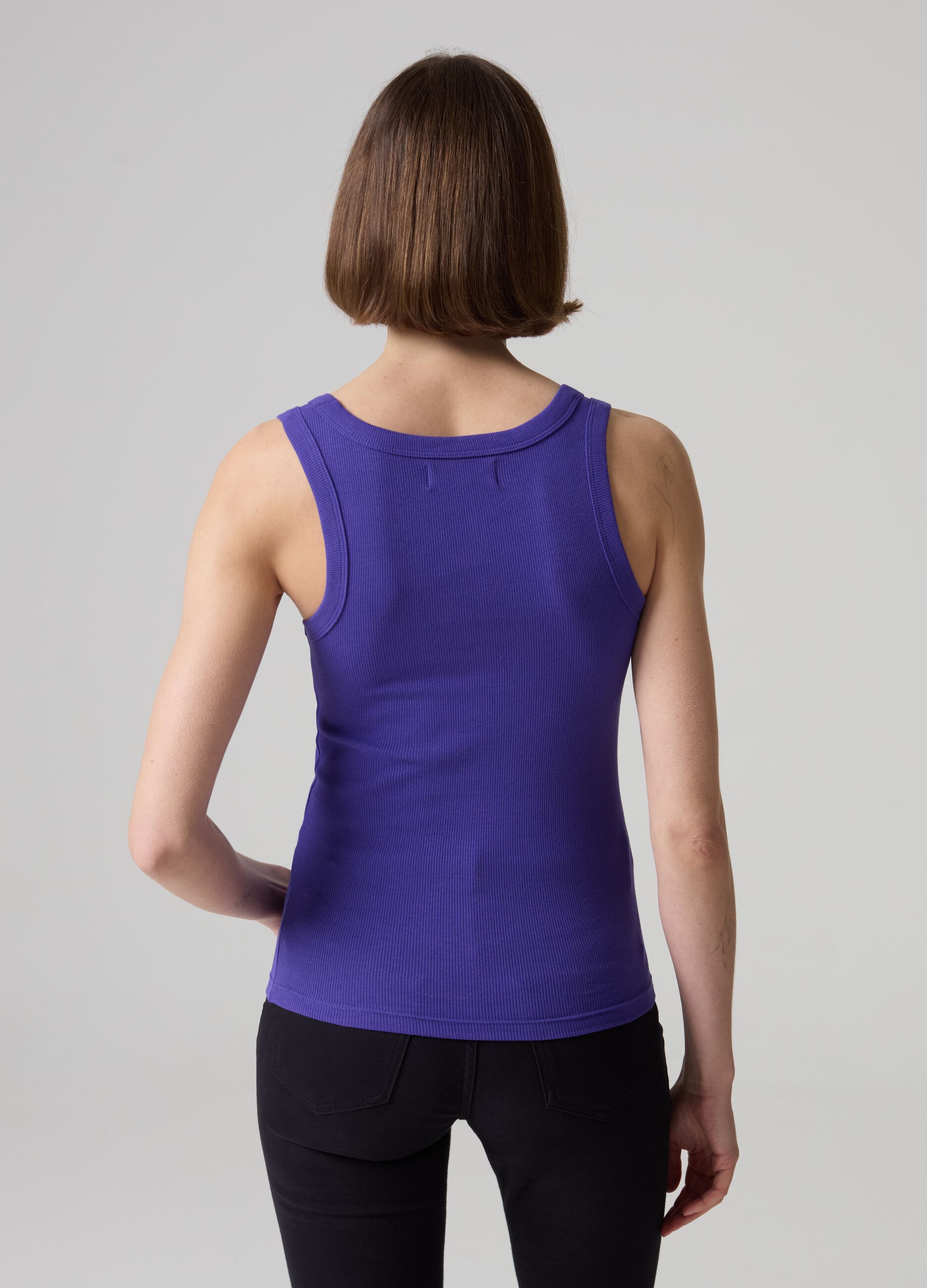 Tank top in ribbed stretch cotton