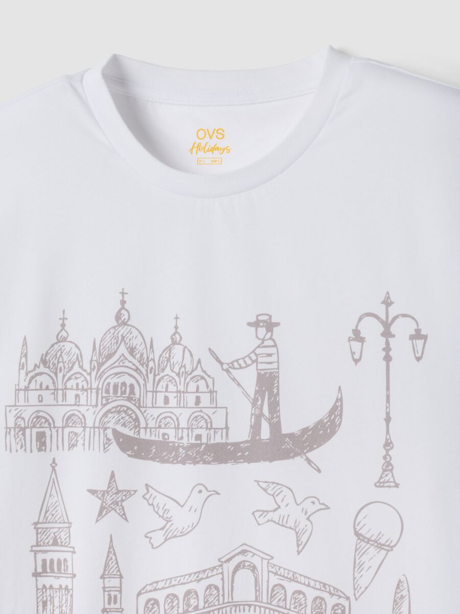 T-shirt bianca in puro cotone con stampa regular fit_5