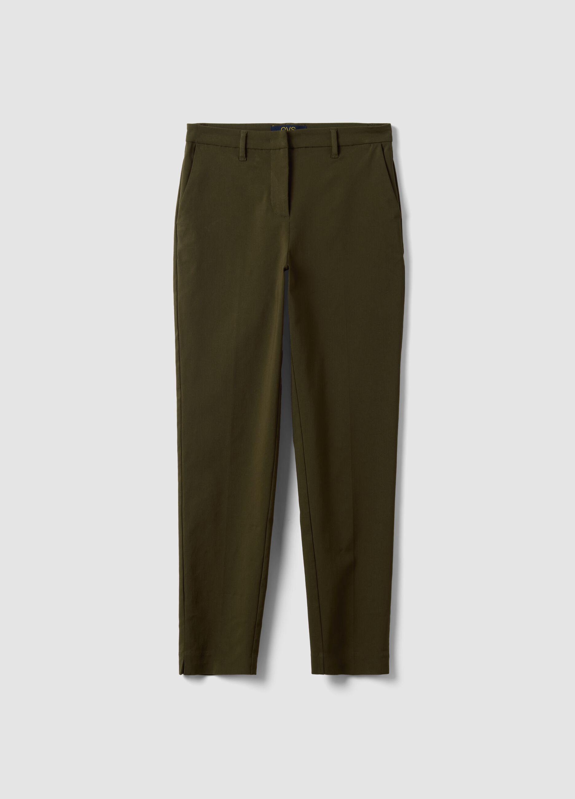 Green slim-fit stretch viscose chino trousers