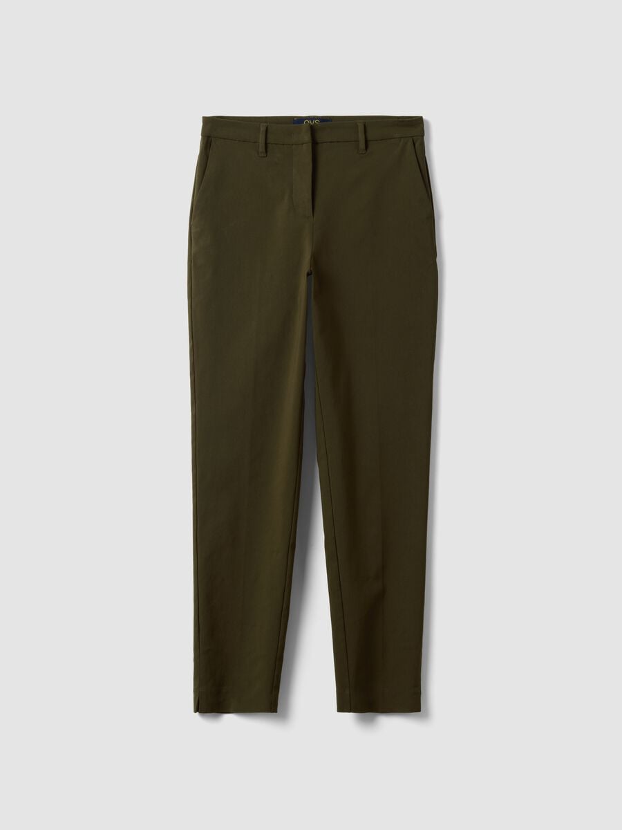 Pantaloni chino verdi in viscosa elasticizzata slim fit_4