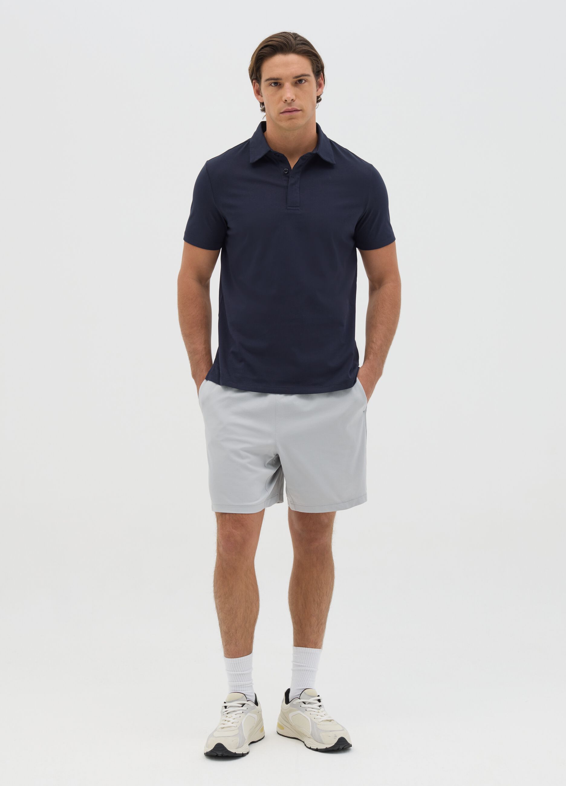Polo blu in tessuto tecnico