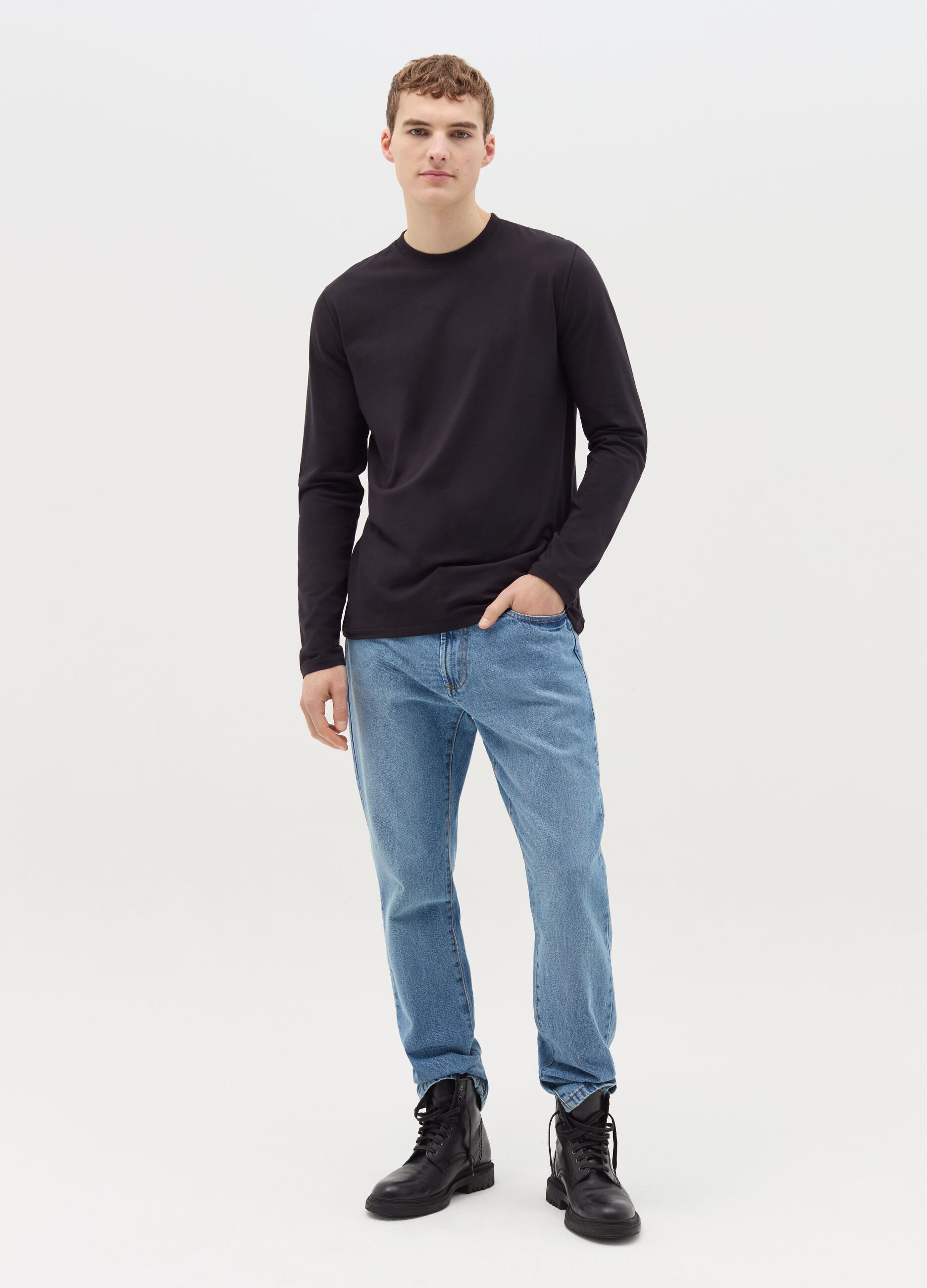 T-shirt a maniche lunghe in cotone stretch