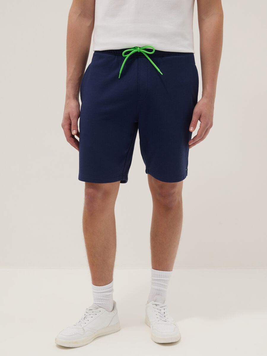 Blue cotton-blend Bermuda shorts with elasticated waistband_1