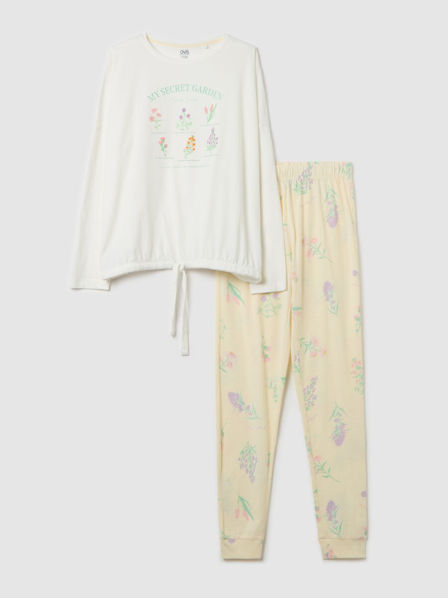 Long pyjamas with drawstring and flowers print_4