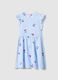 Pure cotton dress with blue stripes, ruffles and prints for girls_0