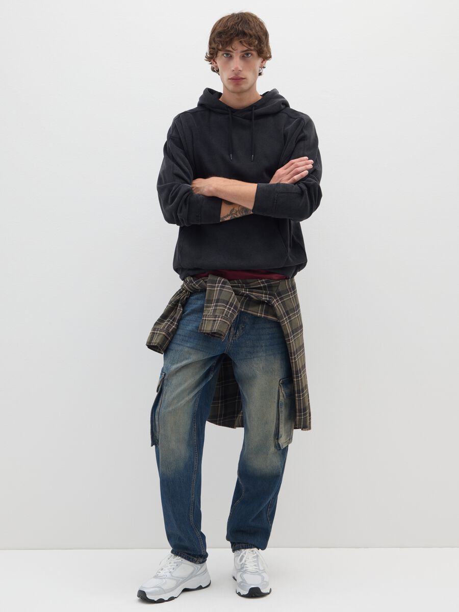 Baggy denim jeans in pure blue cotton with cargo pockets_0